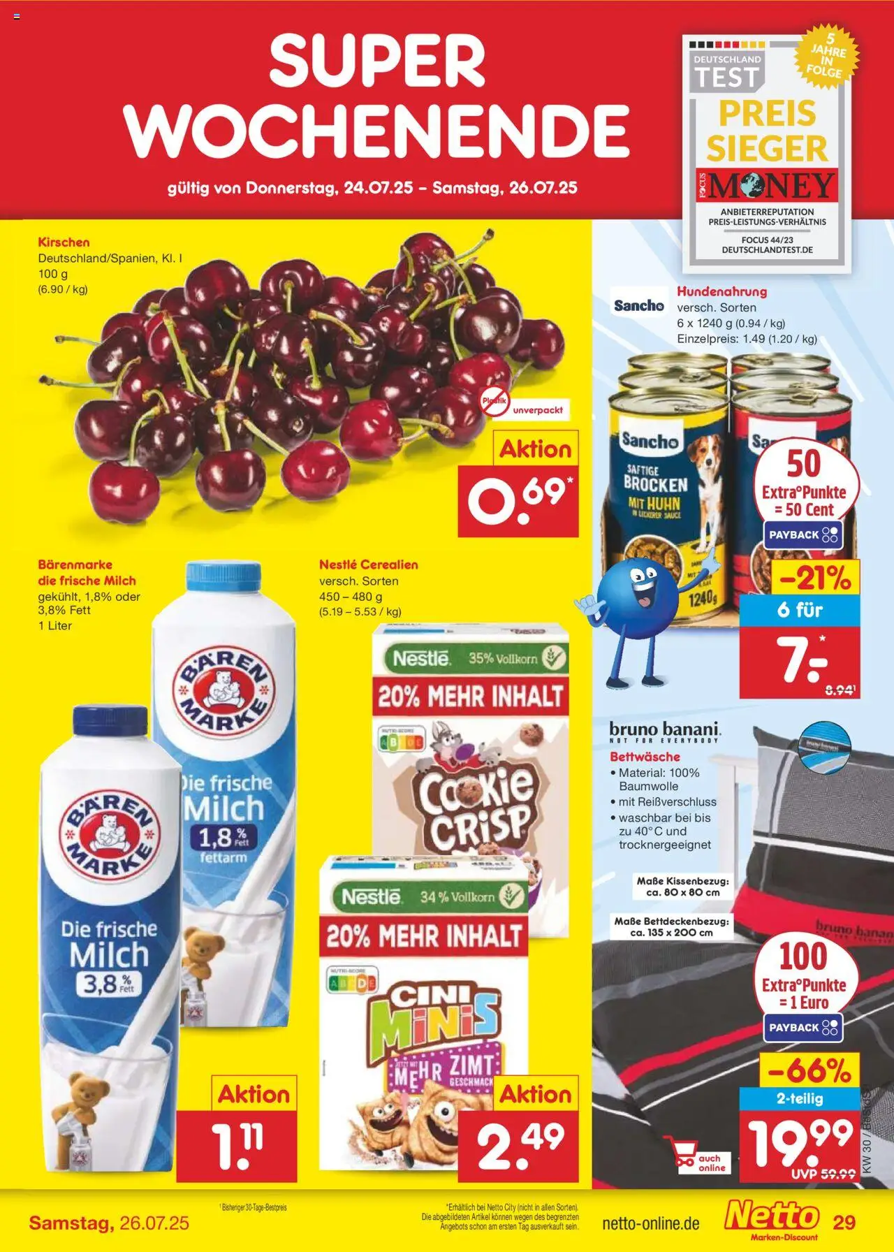 Netto Marken-Discount Prospekt 	 - gültig ab dem 21.07.2025 | Seite: 47 | Produkte: Milch, Bettwäsche, Kirschen