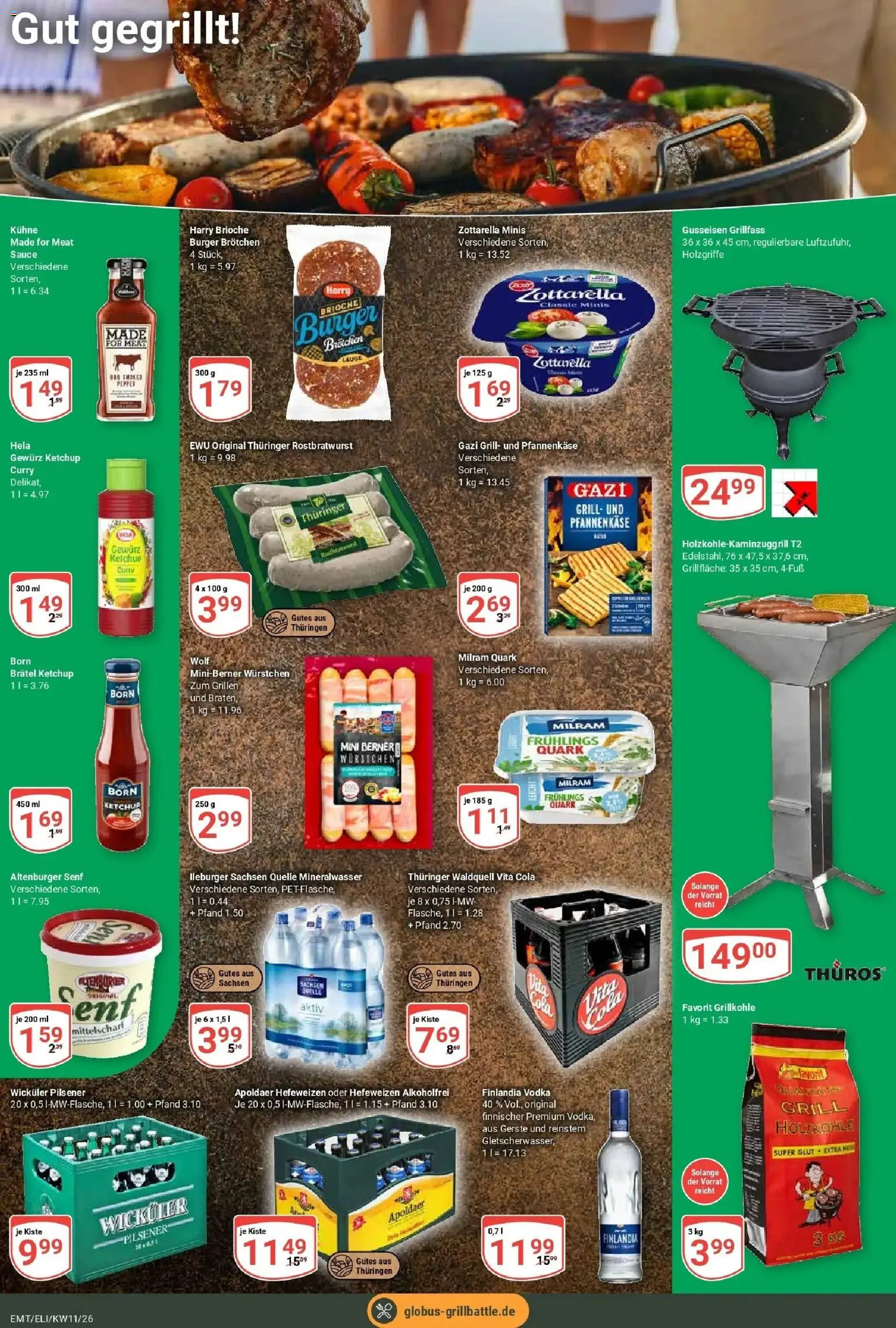 Globus prospekt Erfurt-Linderbach	 – gültig ab 09.03.2026 | Seite: 16 | Produkte: Grill, Quark, Mineralwasser, Vita cola