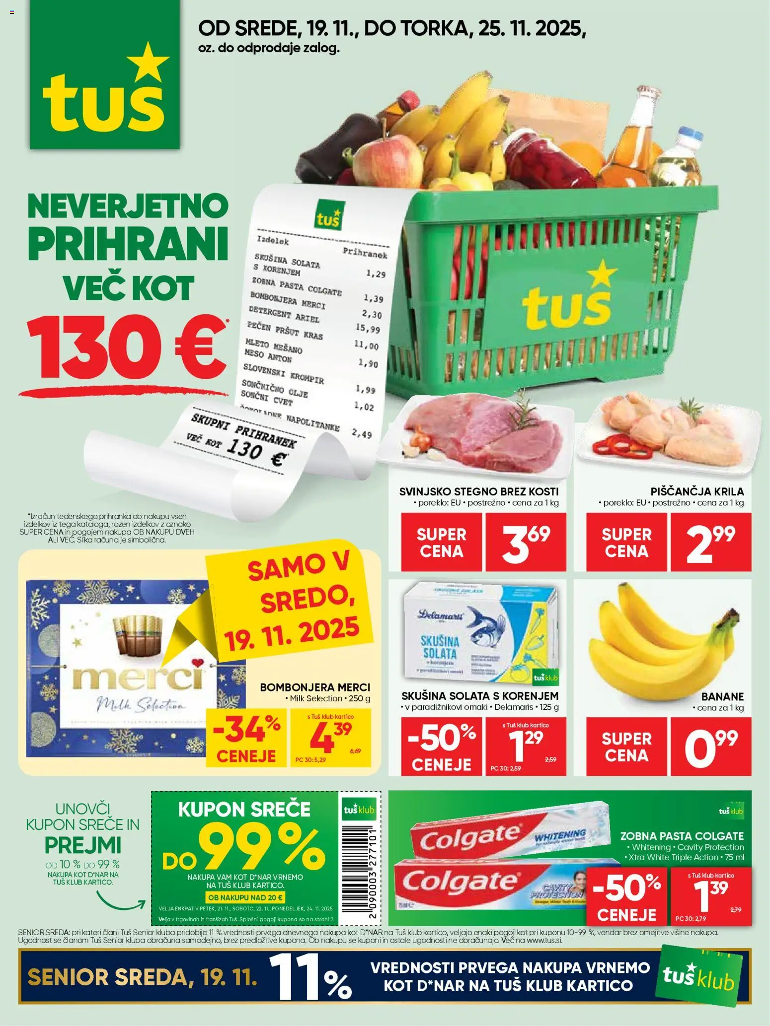 Novi Tuš katalog ponudbe – veljaven od 19.11.2025 | Stran: 1 | Izdelki: Napolitanke, Olje, Zobna pasta, Detergent