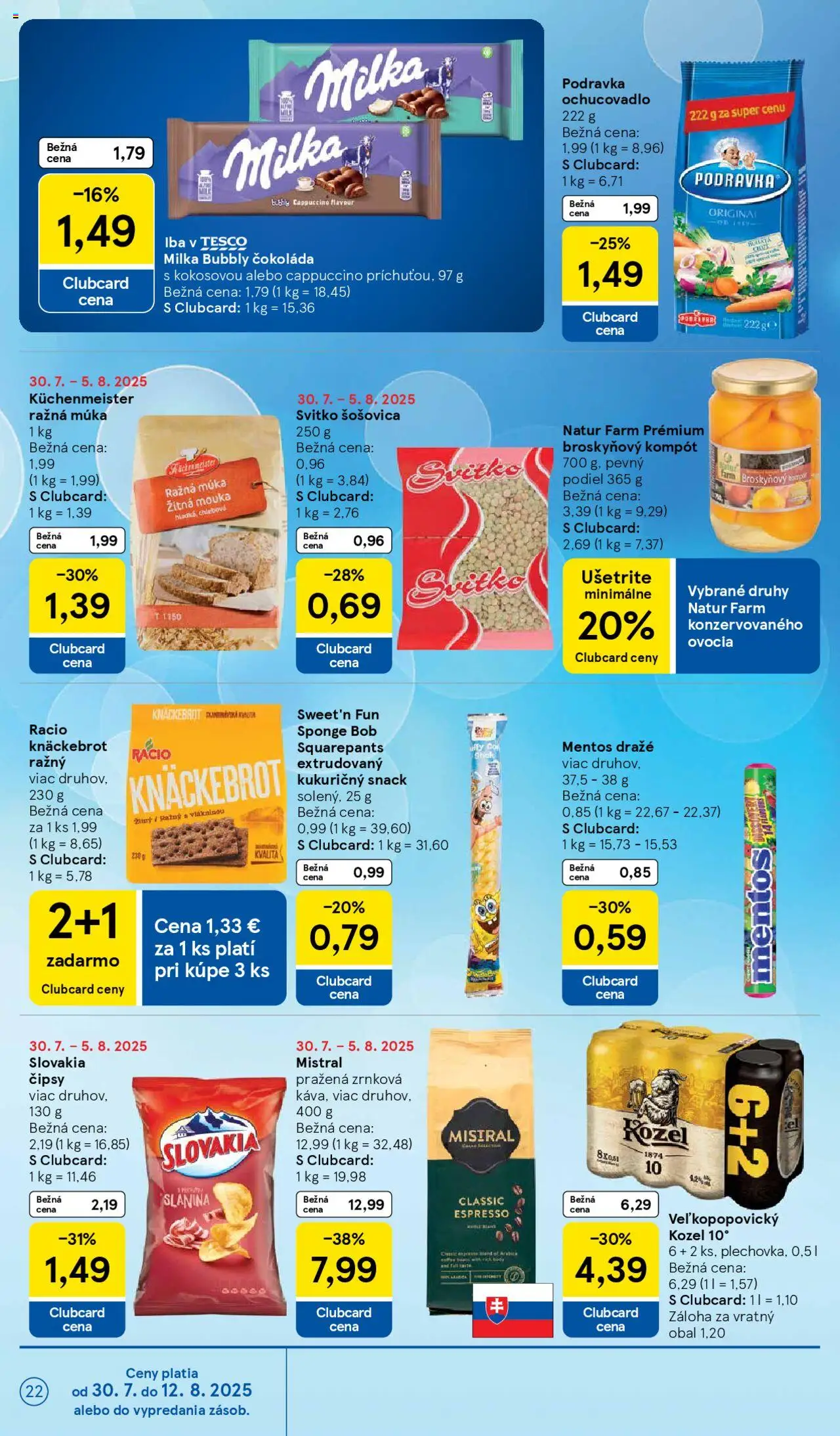 Tesco Hypermarket - leták │ platný od 30.07.2025 | Strana: 22 | Produkty: Slanina, Šošovica, Broskyňový kompót, Čokoláda
