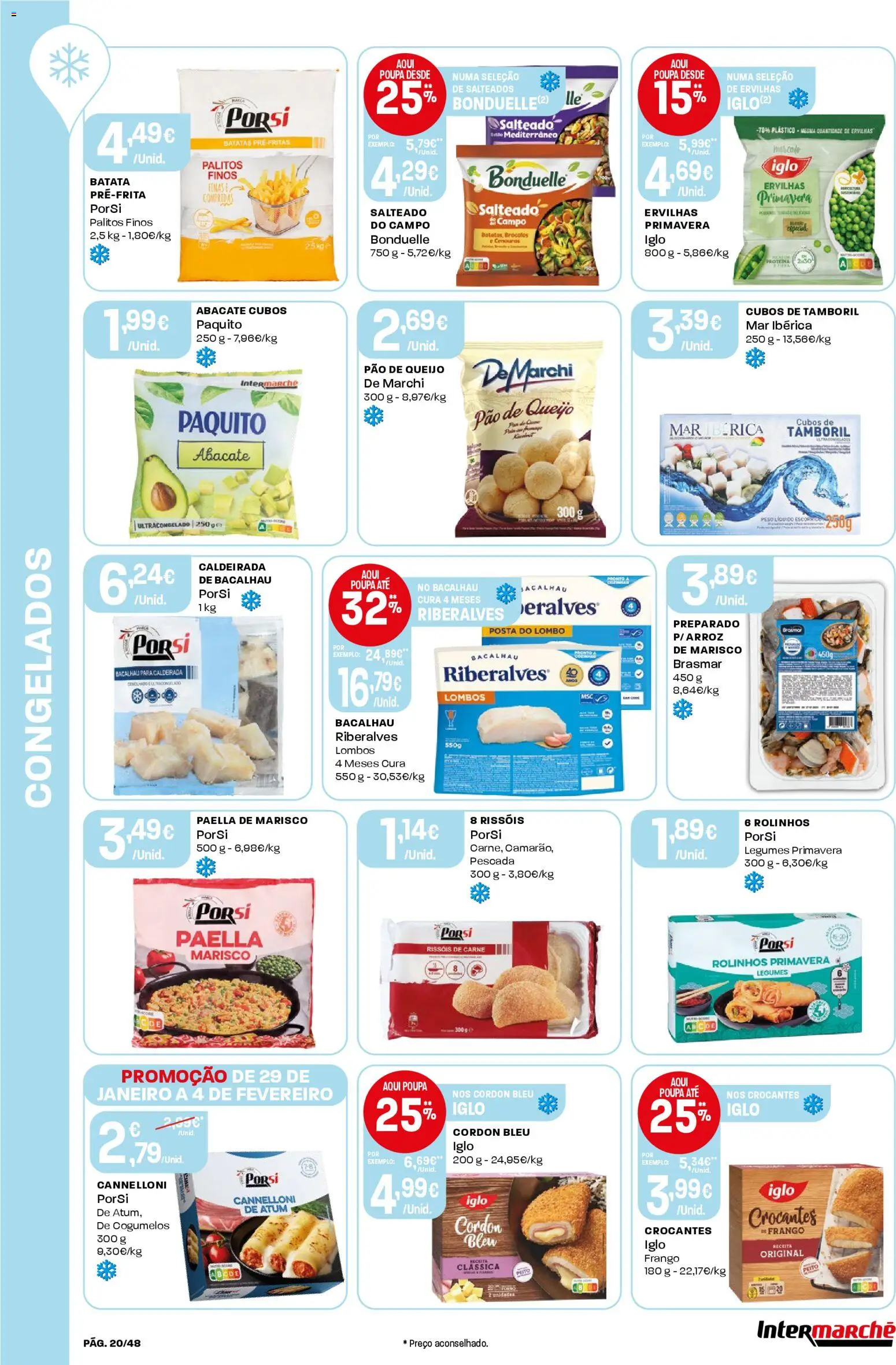 Intermarché folheto │ válido de 29.01.2026 | Página: 20 | Produtos: Frango, Queijo, Pão, Arroz