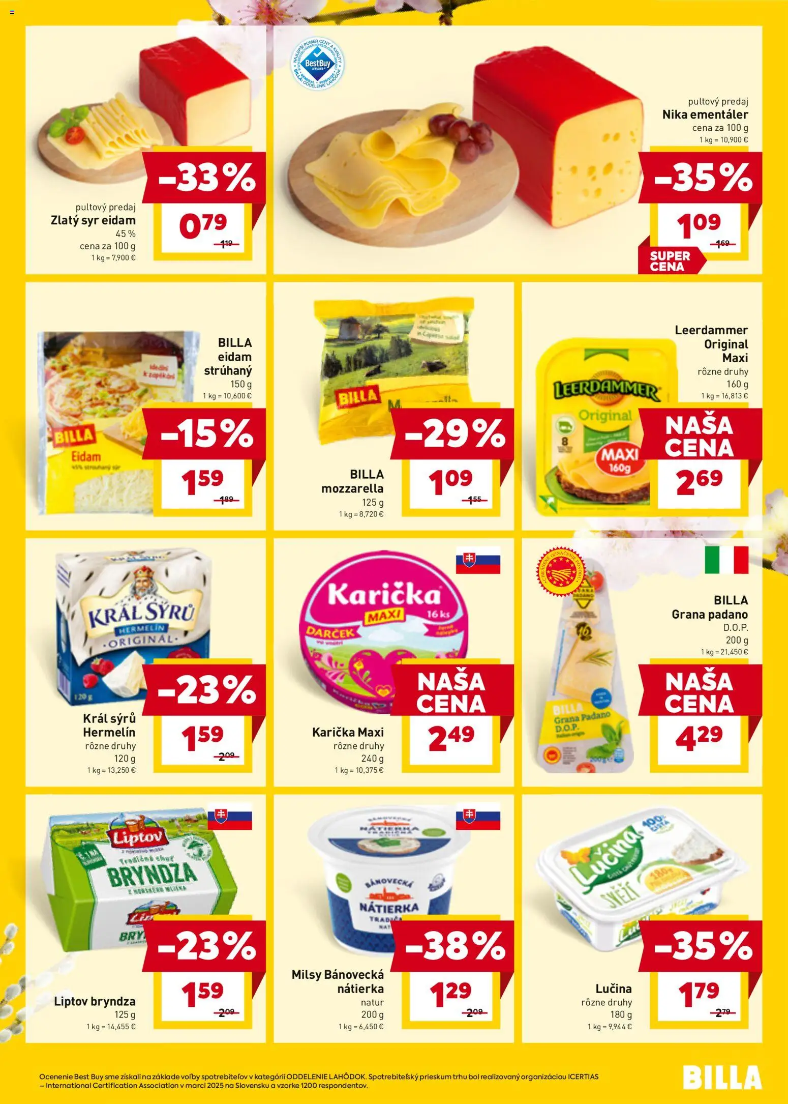 Nové Billa akcie – leták je platný od 11.03.2026 | Strana: 11 | Produkty: Syr, Eidam, Mozzarella, Bryndza