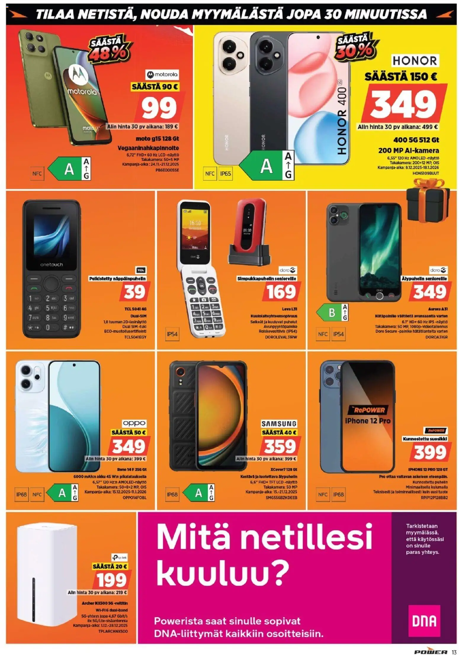 Power tarjoukset – voimassa 15.12.2025 alkaen | Sivu: 19 | Tuotteet: Reititin, Akku, Älypuhelin, Näyttö