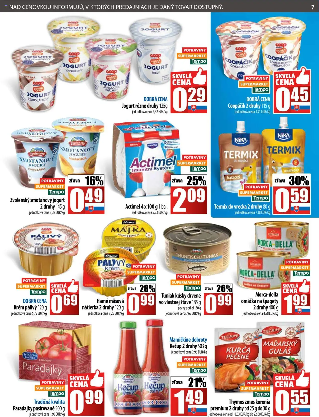 COOP Jednota leták │ platný od 24.07.2025 | Strana: 7 | Produkty: Čokoláda, Actimel, Kurča, Špagety