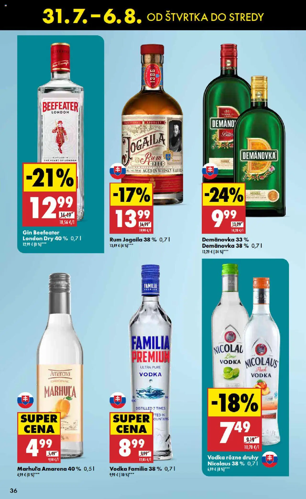 Biedronka leták │ platný od 31.07.2025 | Strana: 36 | Produkty: Beefeater, Gin, Vodka, Rum
