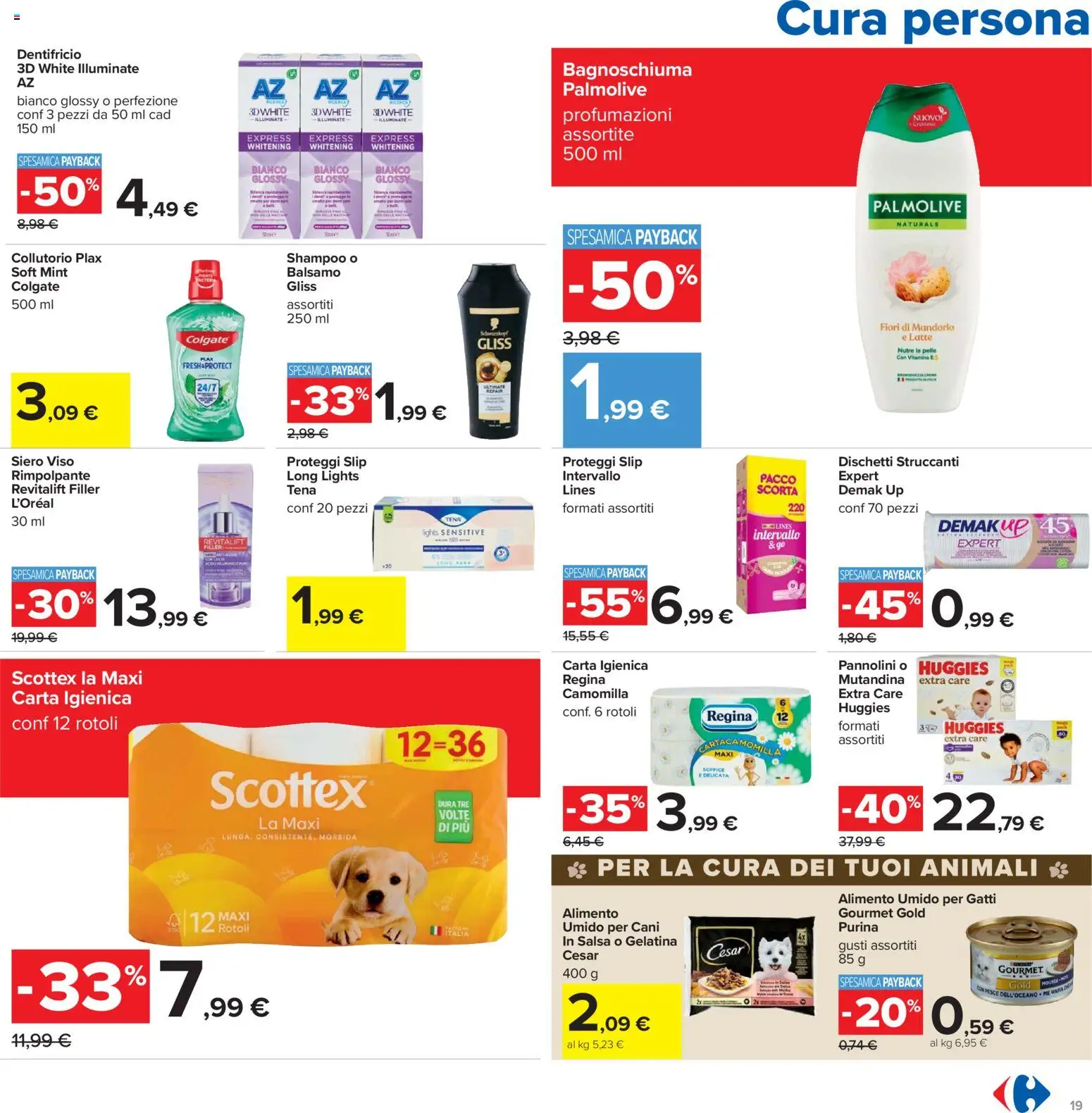 Volantino Carrefour del 02.01.2026 | Pagina: 19 | Prodotti: Shampoo, Proteggi slip, Dischetti struccanti, Latte