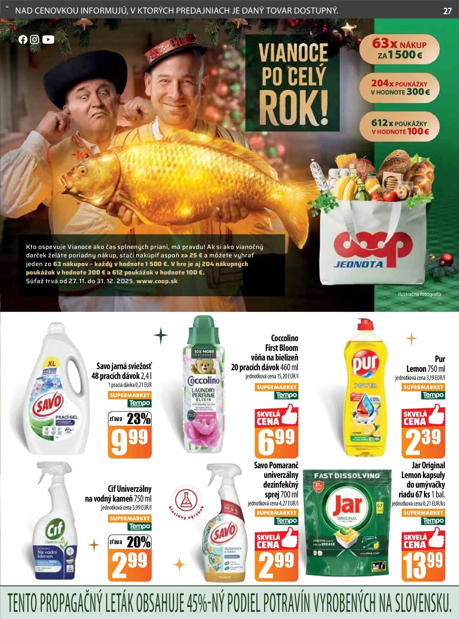 Nové COOP Jednota akcie – leták je platný od 18.12.2025 | Strana: 27 | Produkty: Savo, Cif, Coccolino, Jar