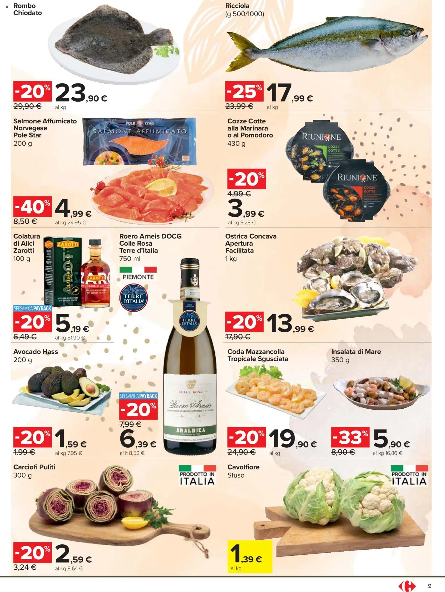Volantino Carrefour del 24.03.2026 | Pagina: 9 | Prodotti: Salmone, Avocado, Carciofi, Alici