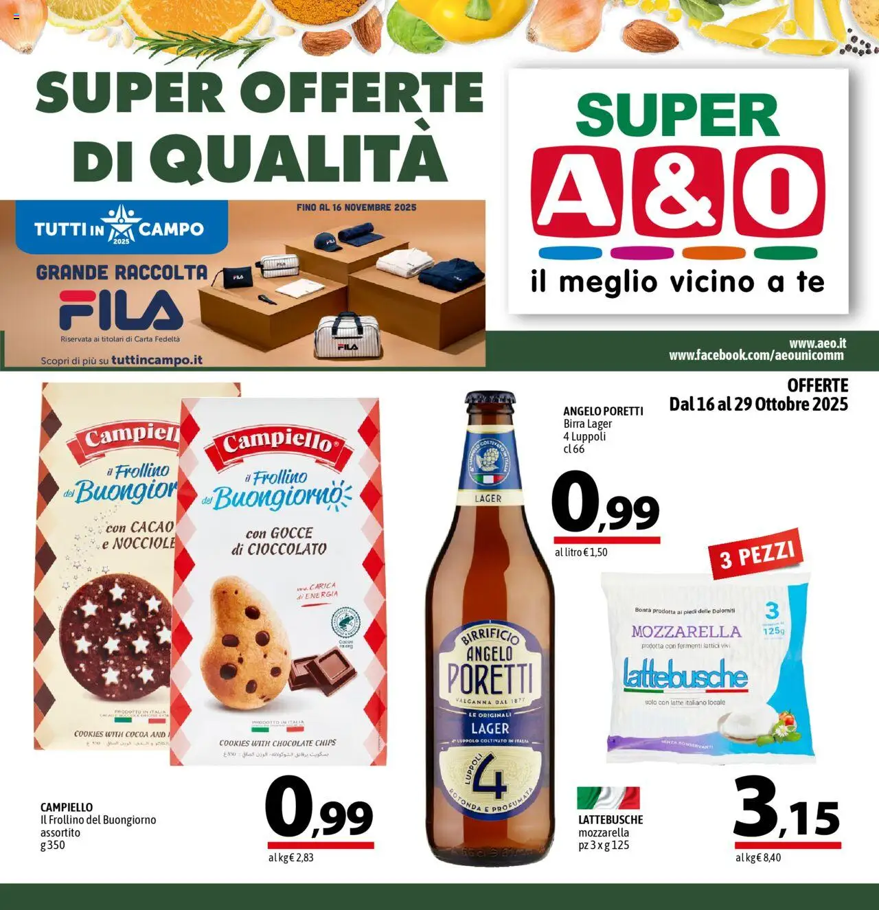 Volantino A&O del 16.10.2025 | Pagina: 1 | Prodotti: Birra, Tè, Mozzarella, Cacao