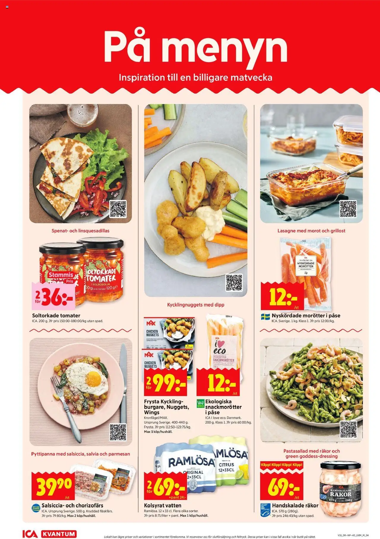 ICA Kvantum reklamblad aktuell från 11.08.2025 | Sida: 4 | Produkter: Grillost, Räkor, Tomater, Morot