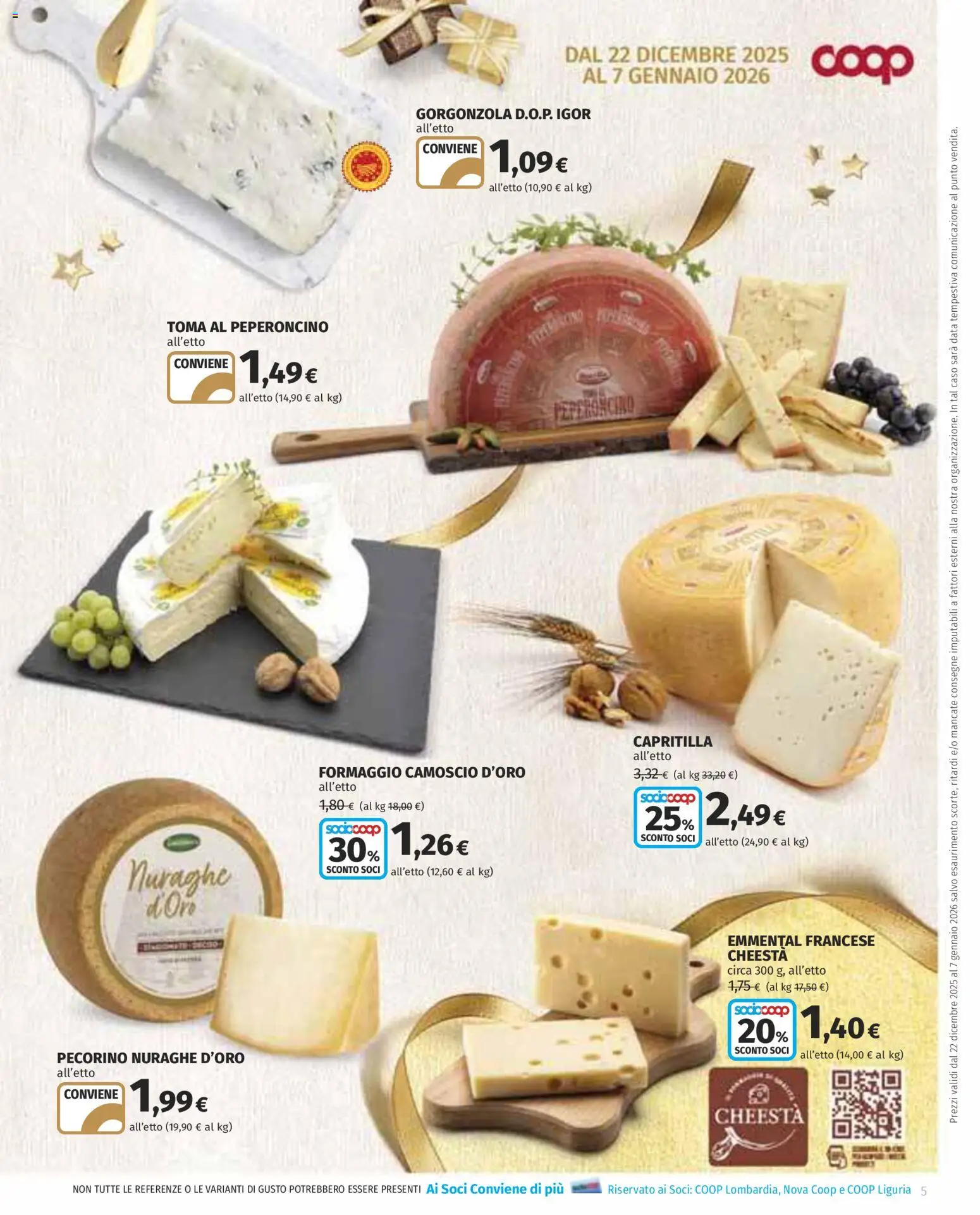 Volantino COOP del 22.12.2025 | Pagina: 5 | Prodotti: Data, Gorgonzola, Pecorino, Emmental