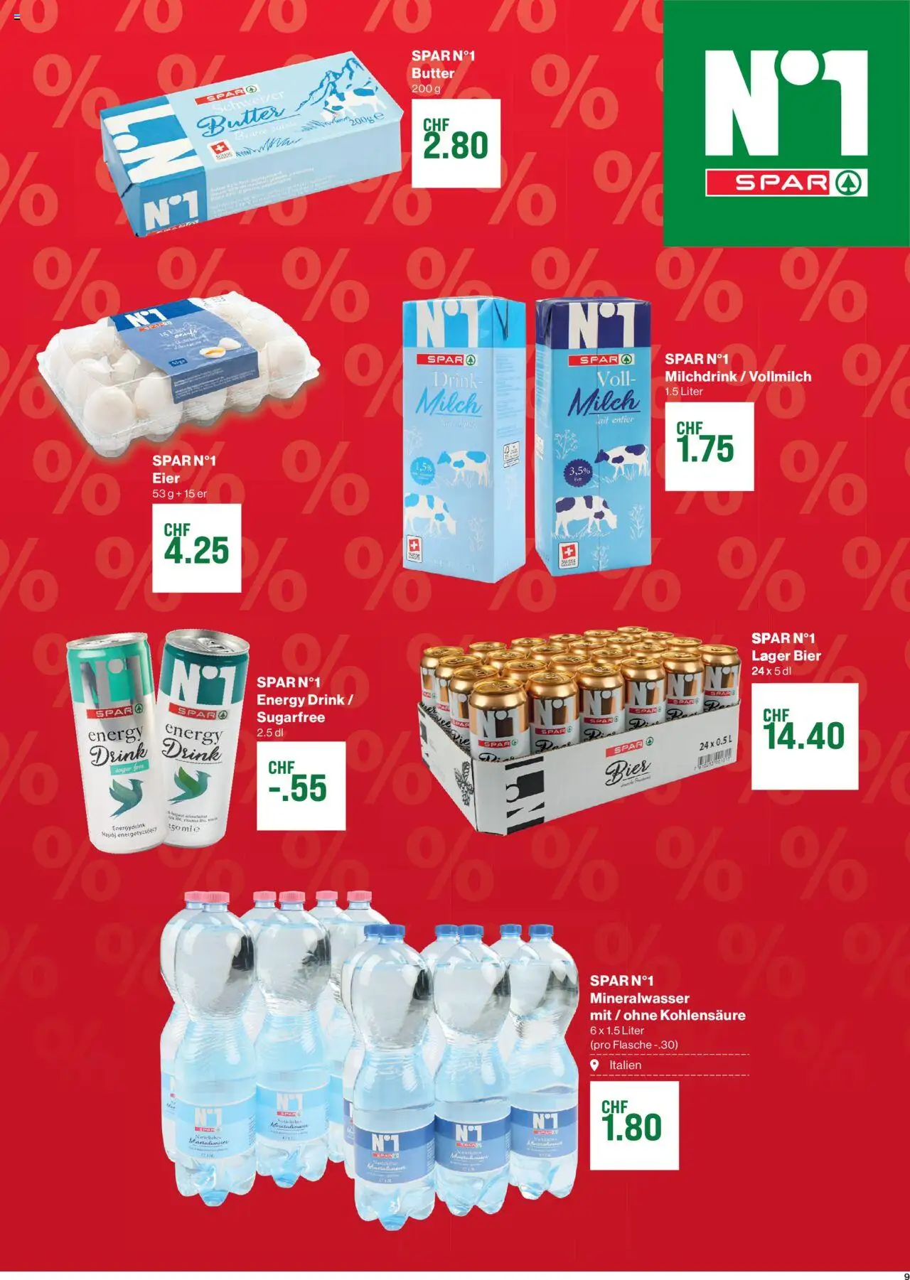 SPAR Aktionen ab 28.08.2025 | Seite: 9 | Produkte: Mineralwasser, Milch, Butter, Bier