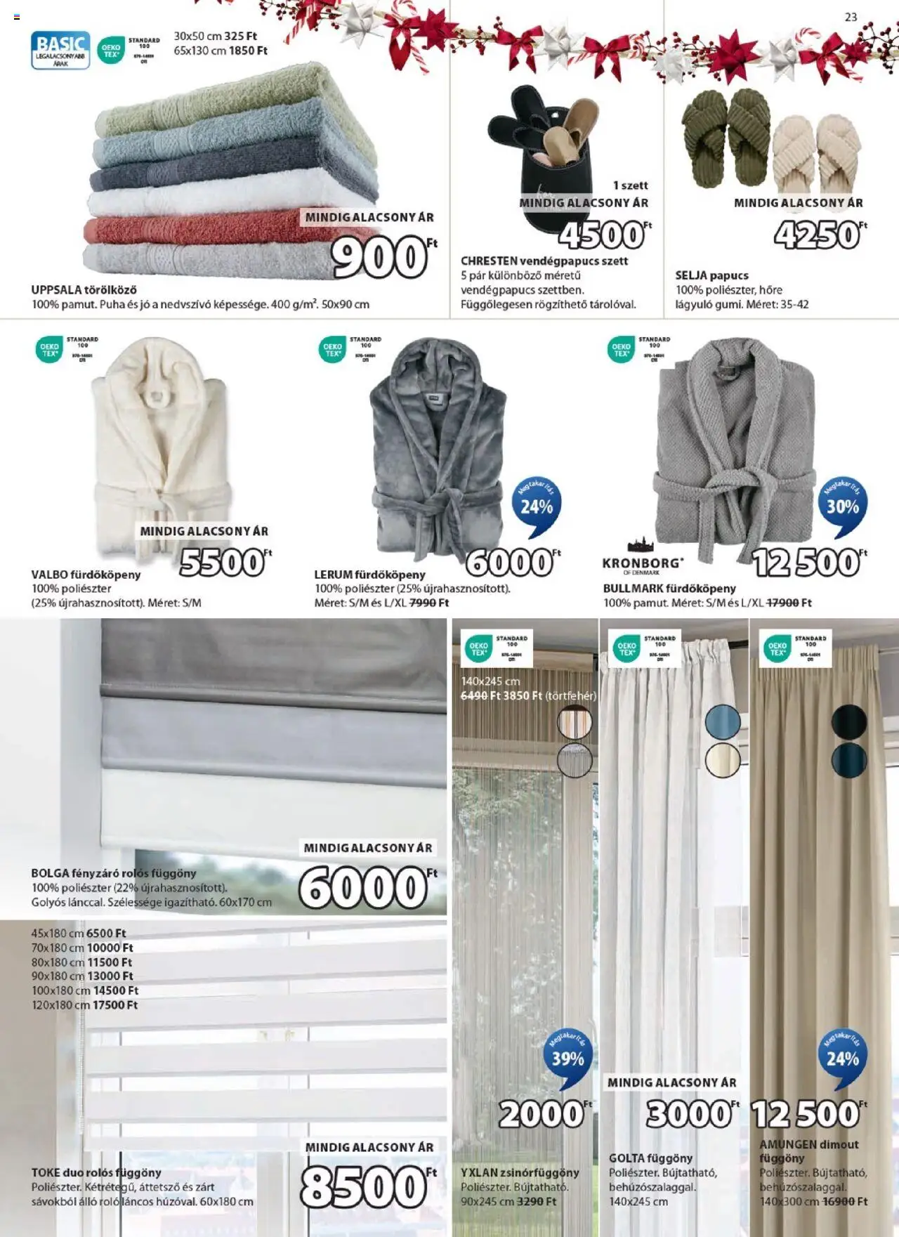 JYSK akciós ujság - amely érvényes a következő dátumtól: 15.10.2025 | Oldal: 23 | Termékek: Papucs, Függöny, Roló, Fürdőköpeny