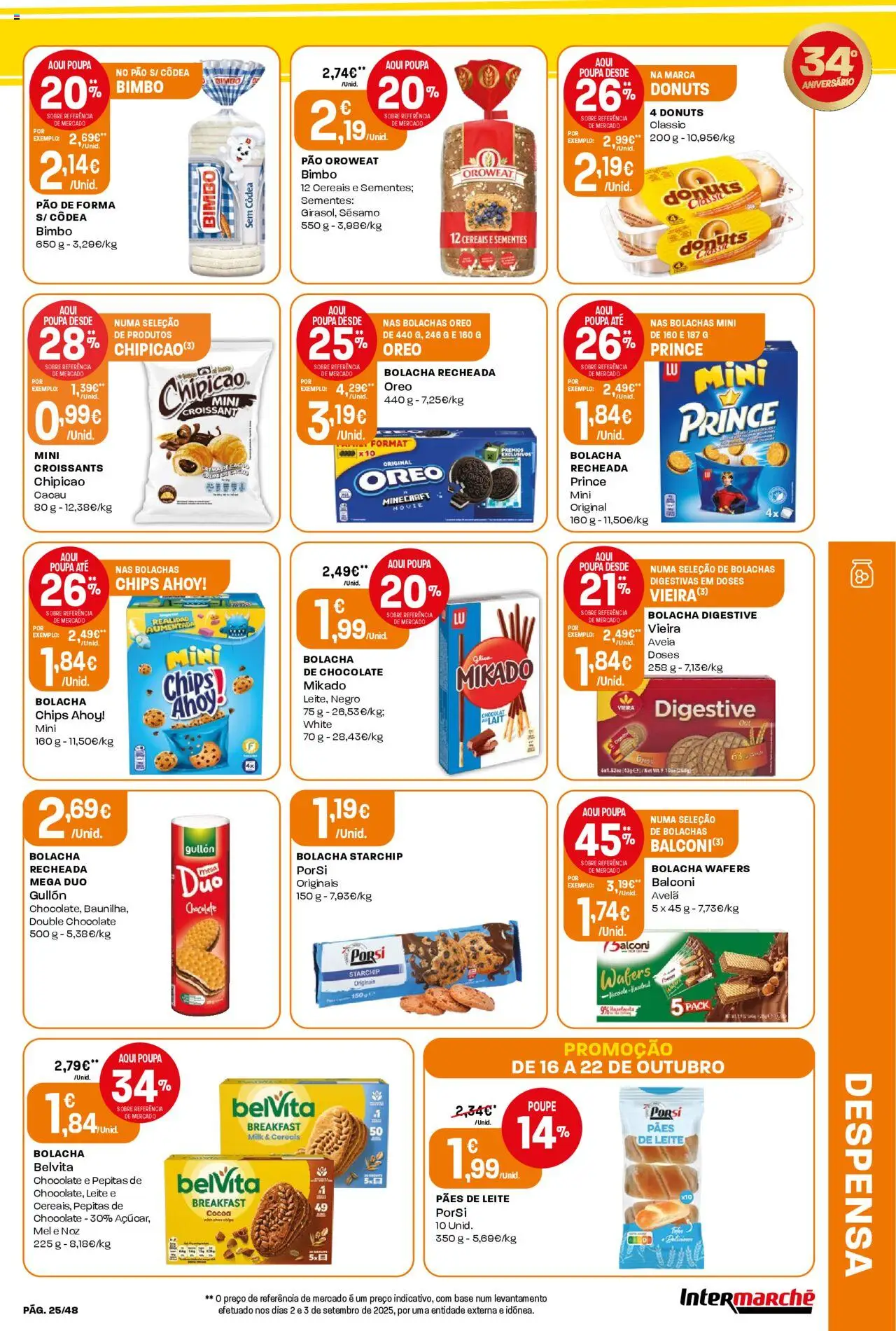 Intermarché folheto │ válido de 16.10.2025 | Página: 25 | Produtos: Bolachas, Leite, Pão, Mel