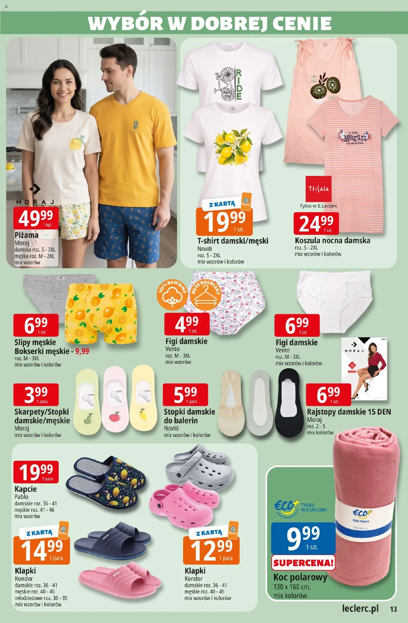 E.Leclerc gazetka - Wrocław od 21.04.2026 | Strona: 13 | Produkty: Koszula, Kapcie, Klapki, Koc