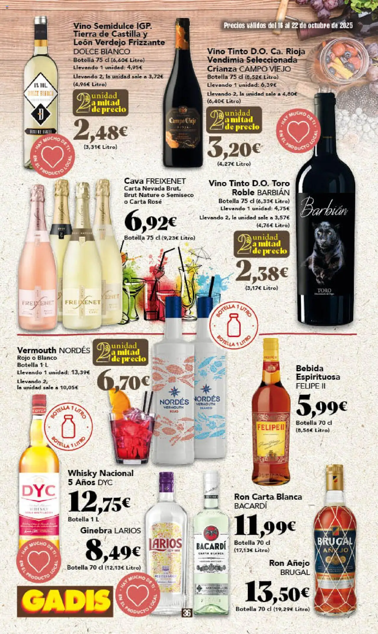 Gadis folleto │ válido desde el 16.10.2025 | Página: 36 | Productos: Ron, Vino, Ginebra, Whisky
