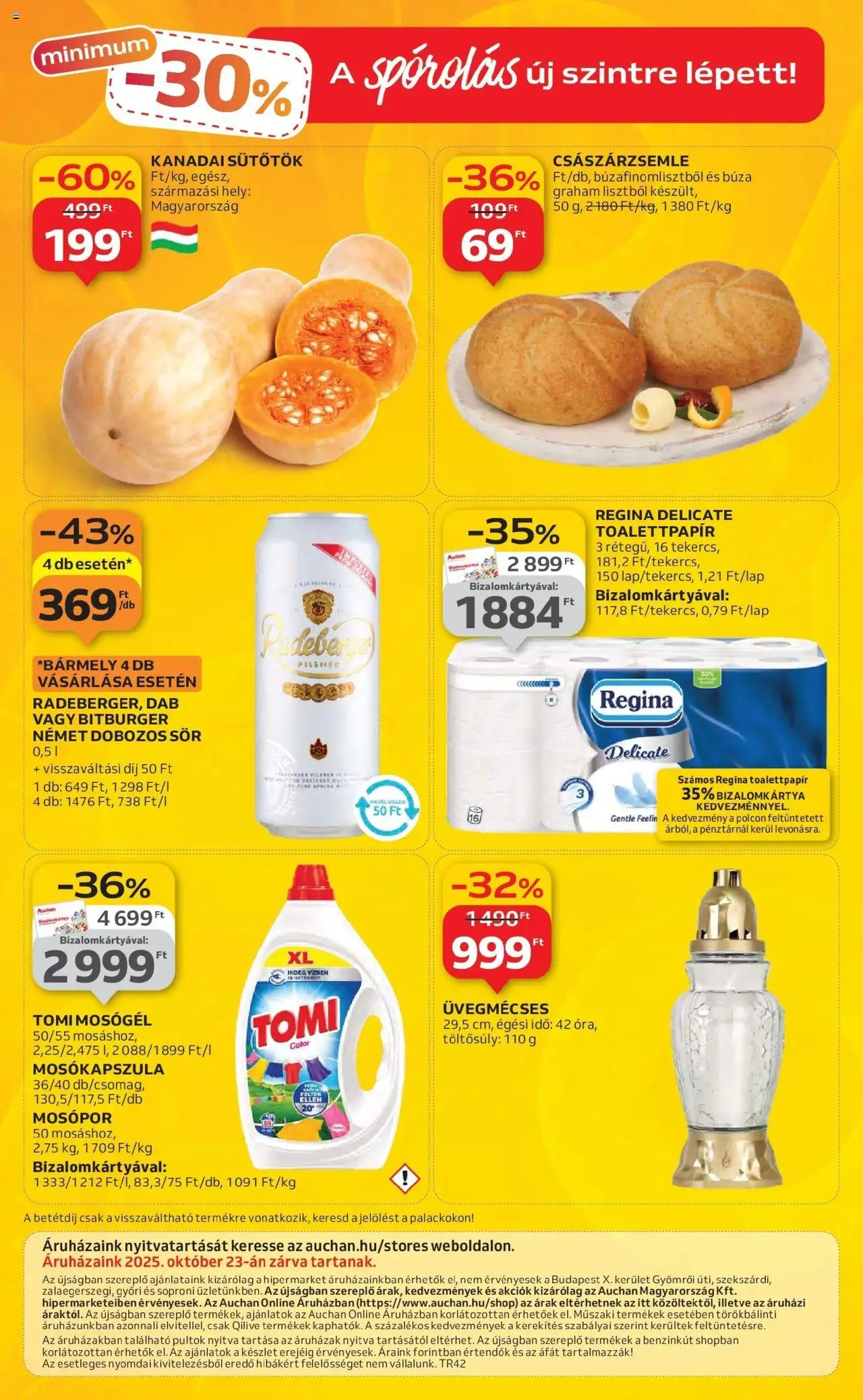 Auchan akciós ujság - amely érvényes a következő dátumtól: 16.10.2025 | Oldal: 54 | Termékek: Sütőtök, Császárzsemle, Dobozos sör, Mosópor