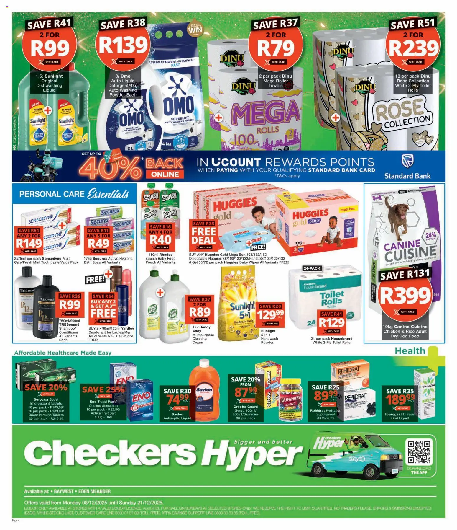 New Checkers catalogue – valid from 08.12.2025 | Page: 4 | Products: Handwash, Antiseptic liquid, Deodorant, Nappies
