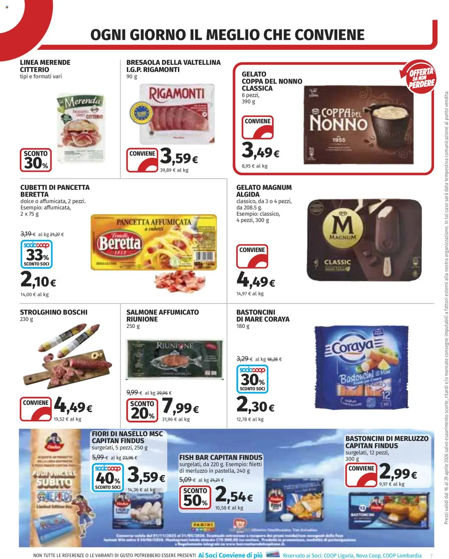 Volantino COOP del 16.04.2026 | Pagina: 7 | Prodotti: Merluzzo, Bresaola, Pancetta, Gelato