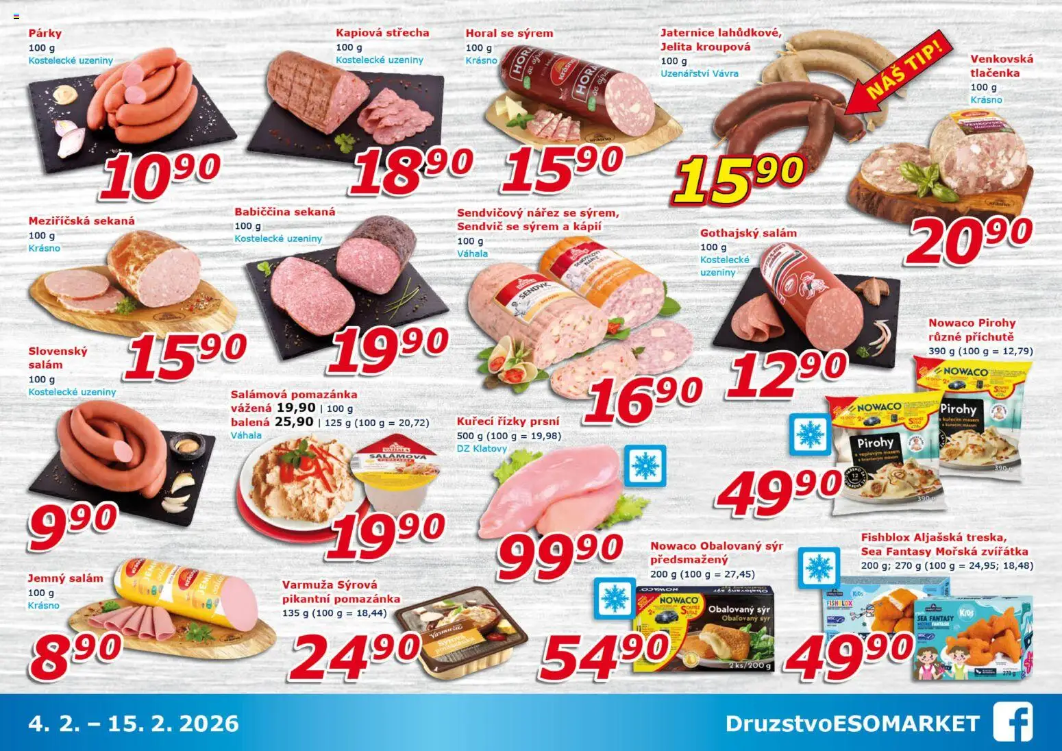 Eso market leták od 04.02.2026 | Strana: 3 | Produkty: Salám, Sekaná, Gothajský salám, Pomazánka