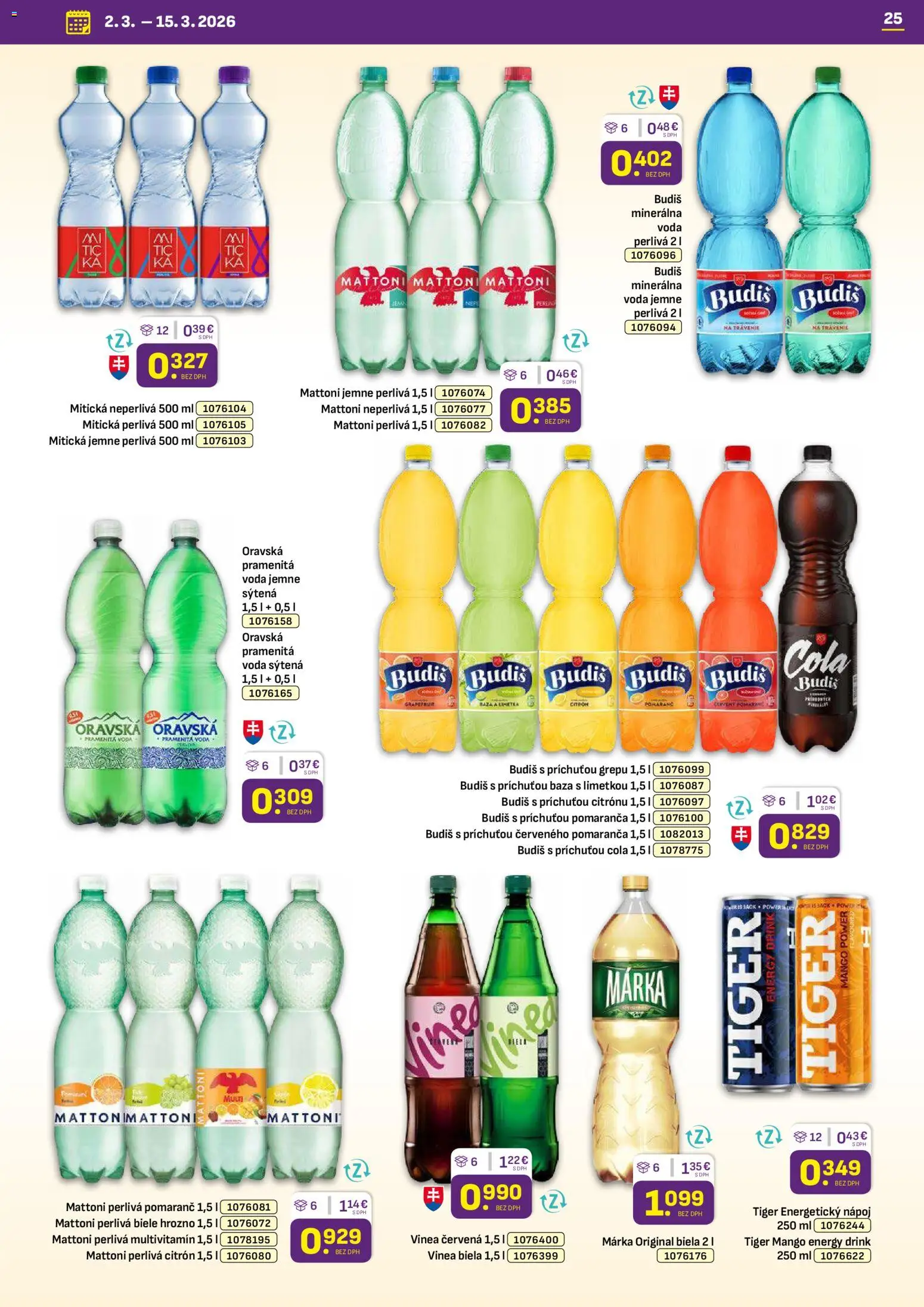 Nové Libex akcie – leták je platný od 02.03.2026 | Strana: 25 | Produkty: Voda, Hrozno, Energetický nápoj, Vinea