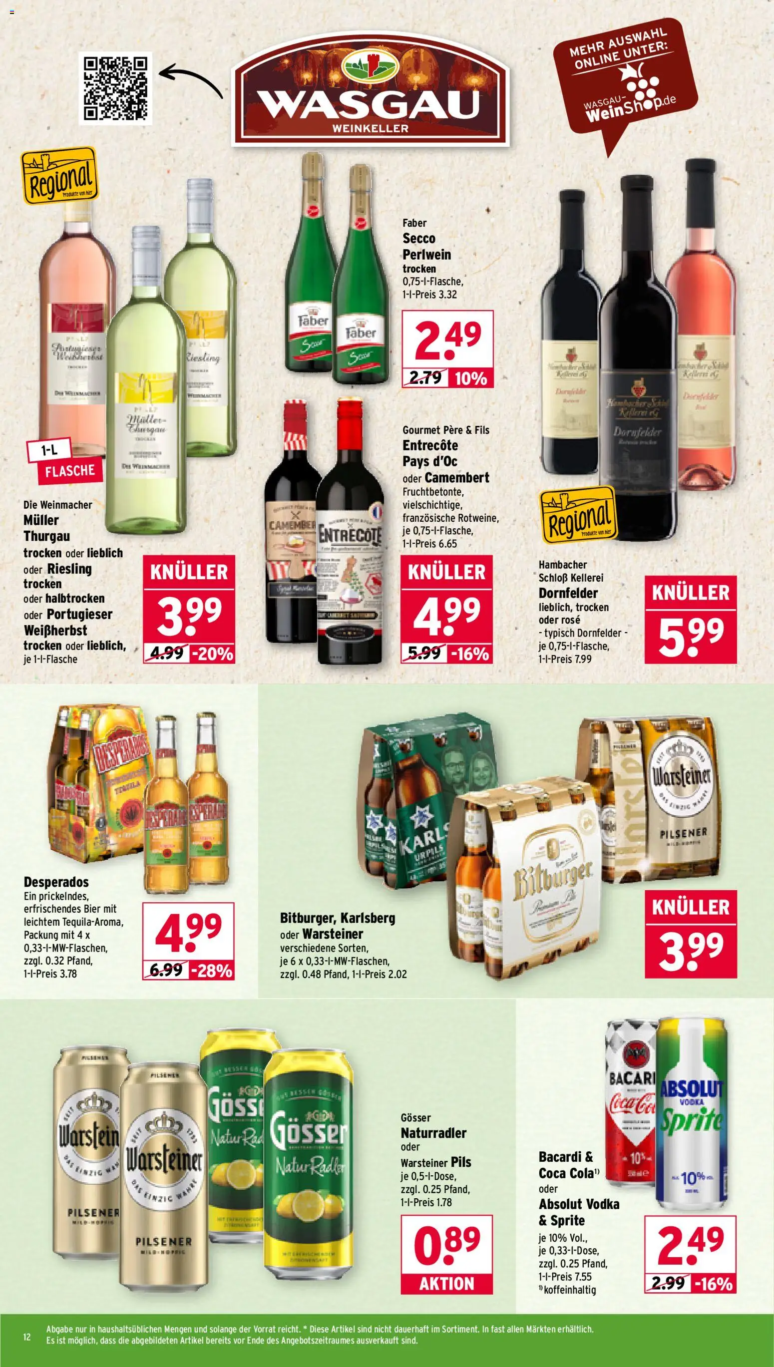 Wasgau Prospekt 	 – gültig ab 17.11.2025 | Seite: 12 | Produkte: Bier, Entrecote, Warsteiner, Desperados