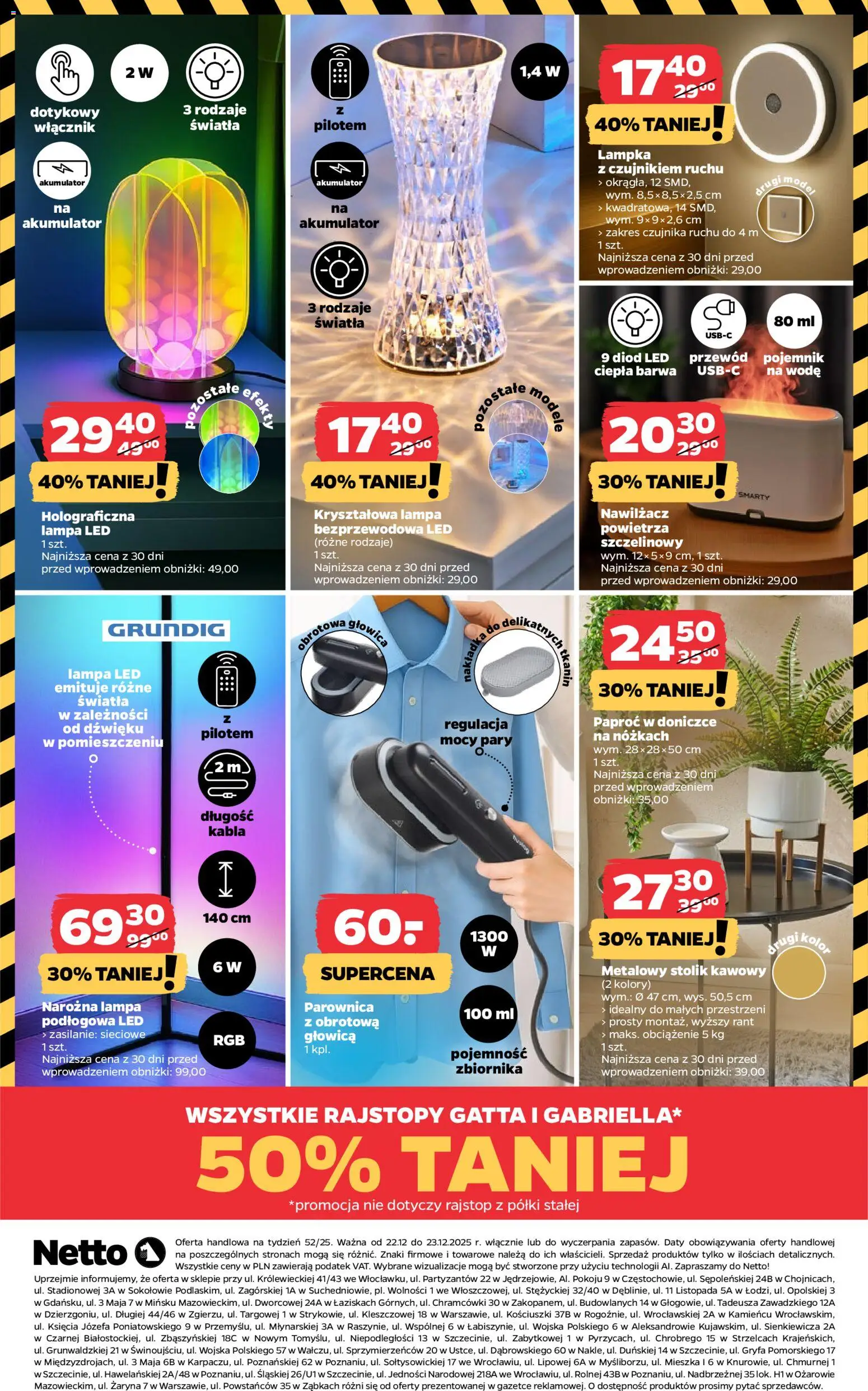 Netto gazetka - Spożywcza od 22.12.2025 | Strona: 22 | Produkty: Rajstopy, Gatta, Stolik kawowy, Lampa