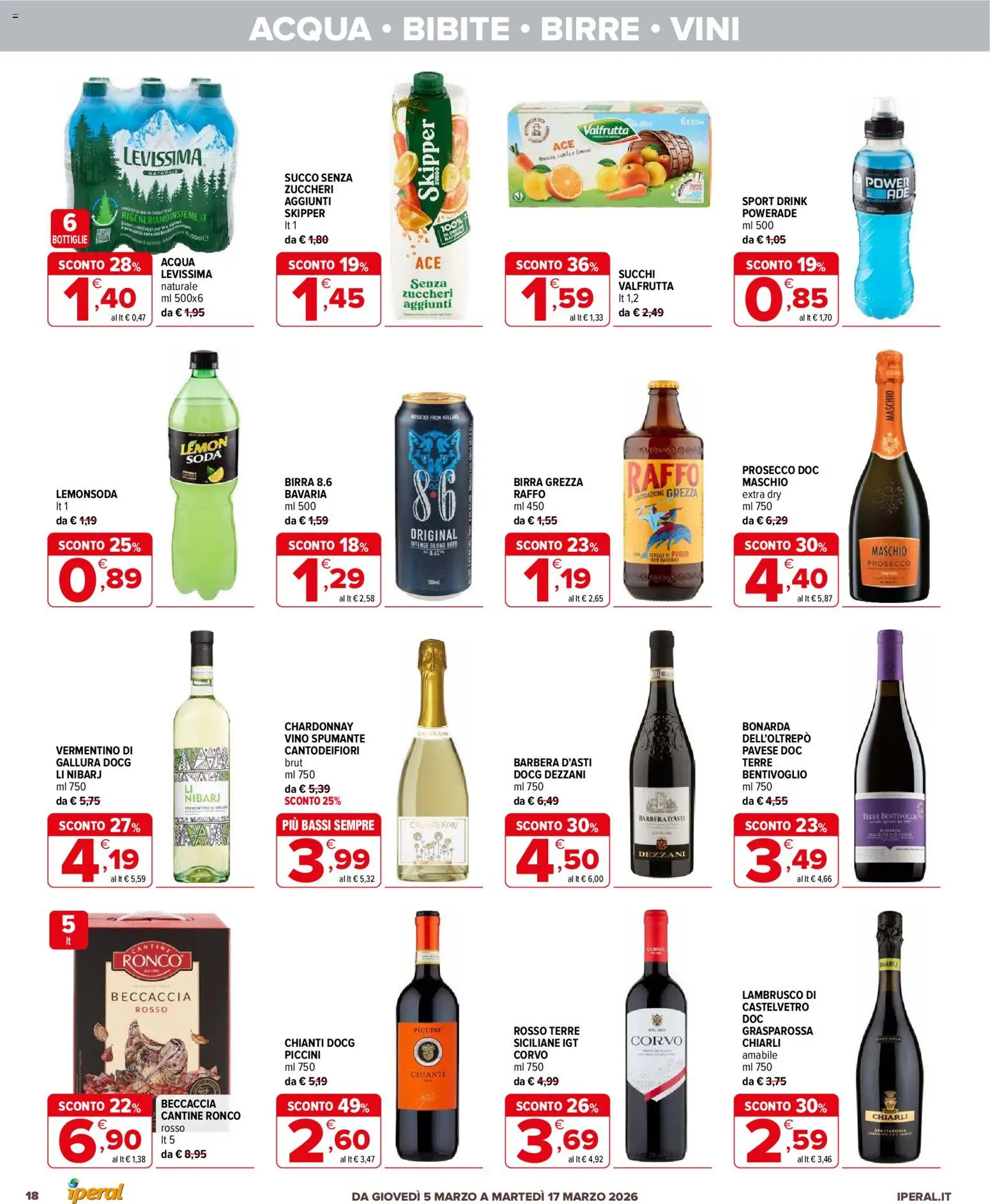 Volantino Iperal del 05.03.2026 | Pagina: 18 | Prodotti: Succo, Birra, Prosecco, Vino