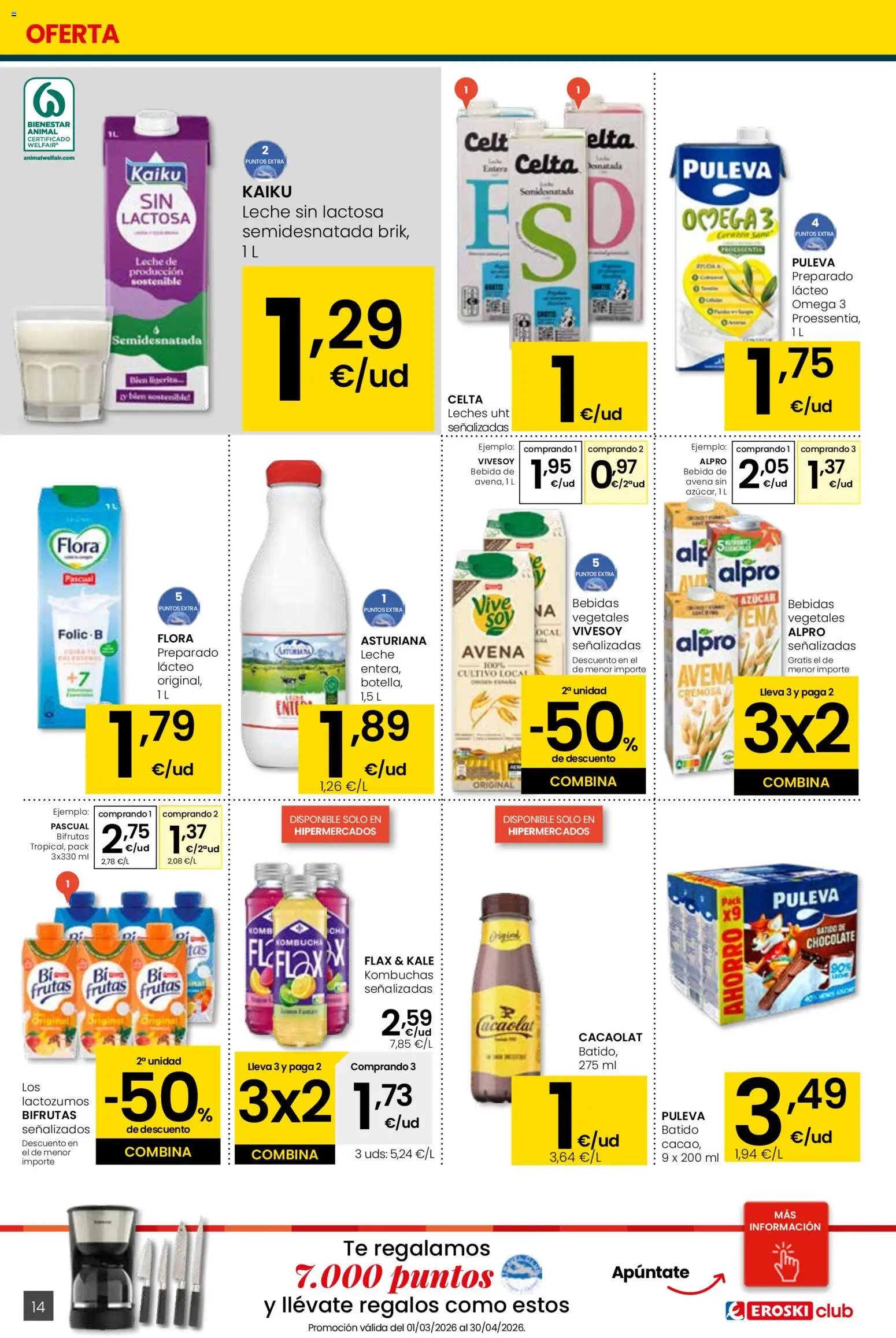 Eroski - Viste tu cesta de primavera  │ válido desde el 12.03.2026 | Página: 14 | Productos: Leche sin lactosa, Leche, Chocolate, Té
