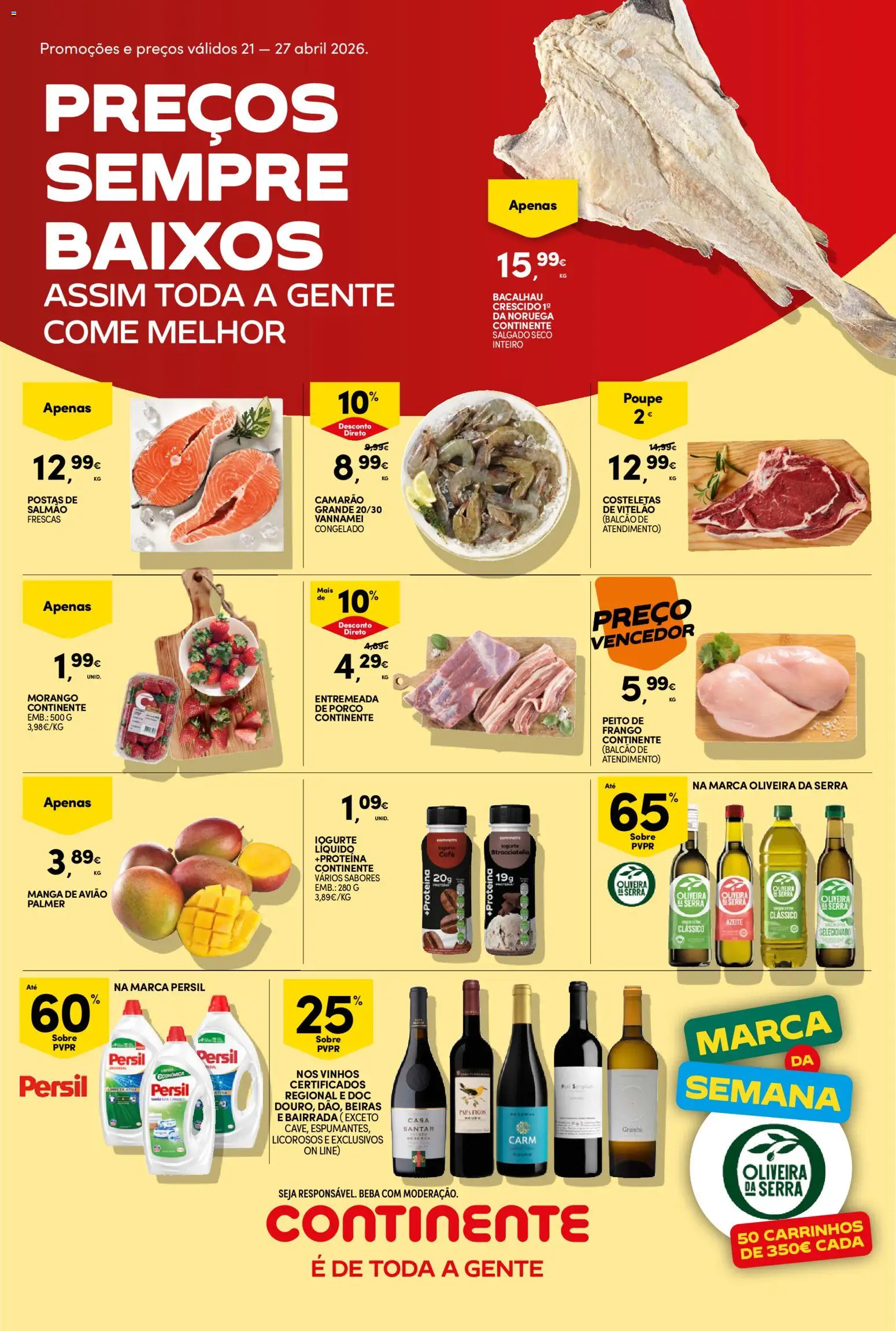 Continente Semanal Continente Bom Dia │ válido de 21.04.2026 | Página: 1 | Produtos: Bacalhau, Peito de frango, Camarão, Persil