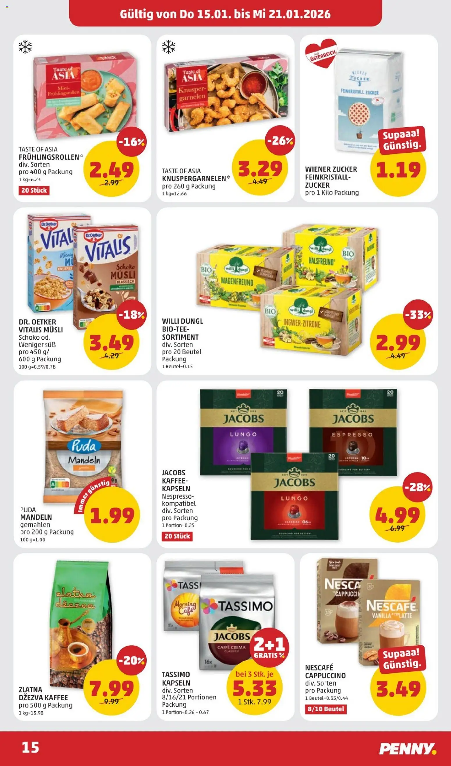 Penny Markt Flugblatt gültig ab 15.01.2026 | Seite: 15 | Produkte: Zucker, Kaffee