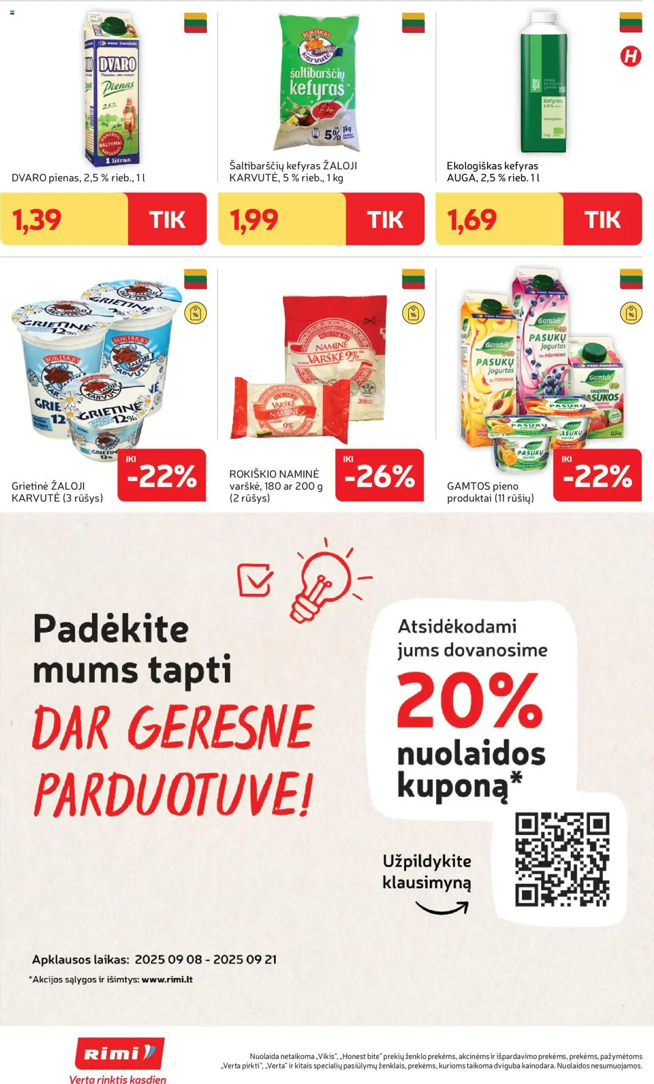 Rimi akcijos nuo 09.09.2025 | Puslapis: 22 | Prekių: Jogurtas, Varškė, Grietinė
