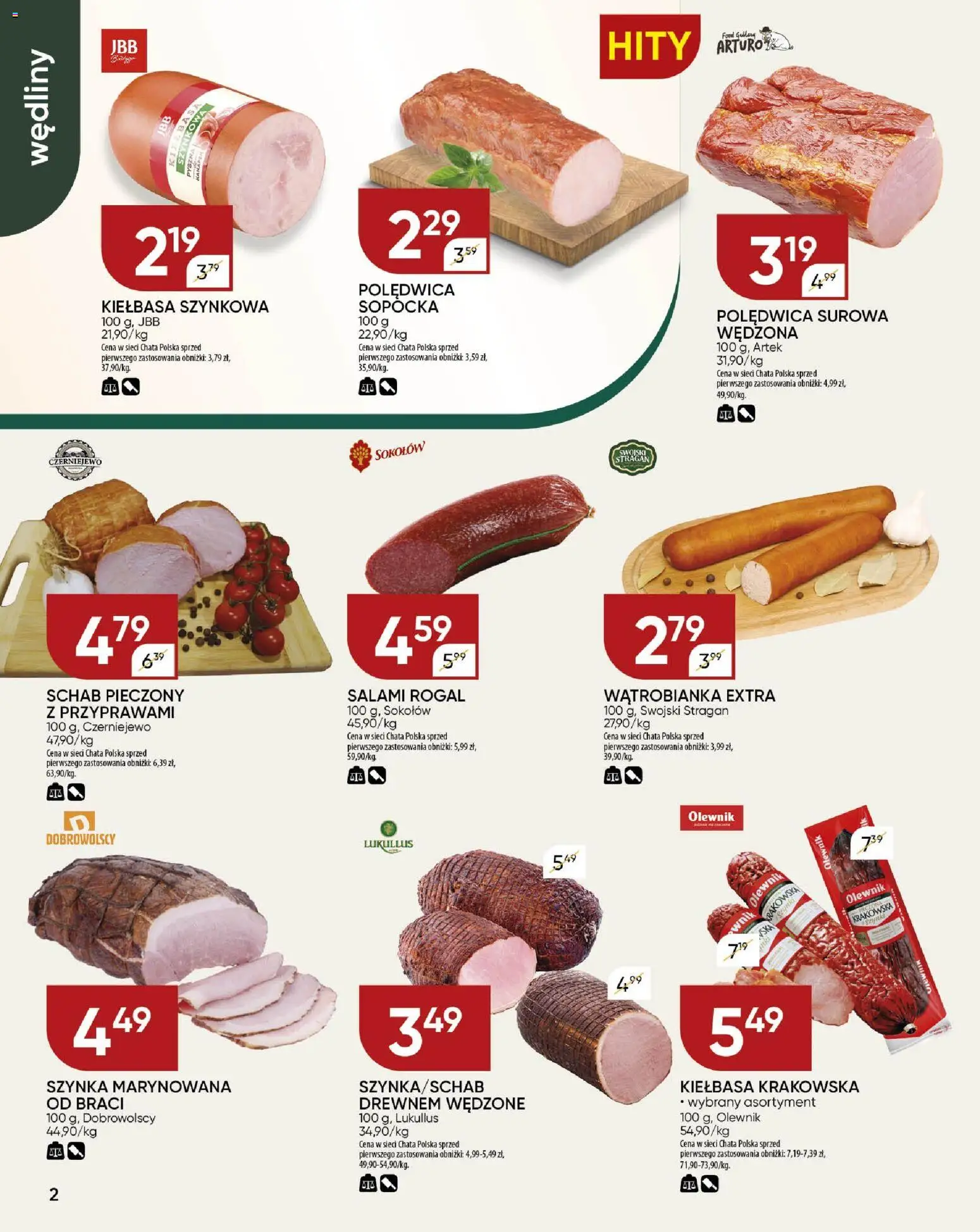 Chata Polska Gazetka od 29.01.2026 | Strona: 2 | Produkty: Schab, Szynka, Kiełbasa krakowska, Wędliny