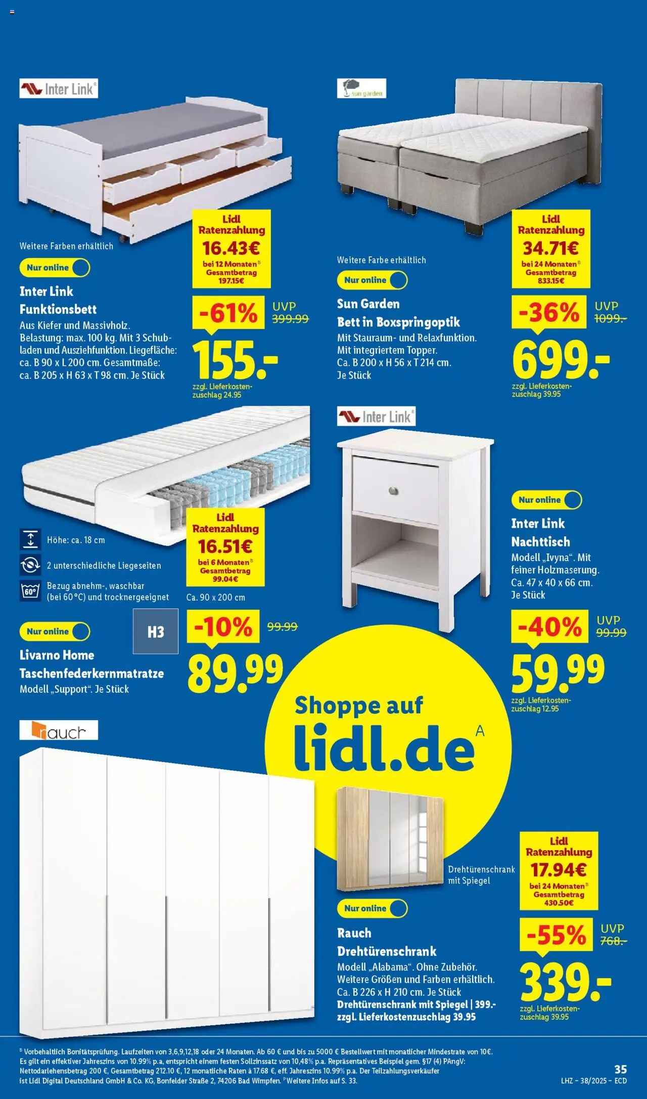 Lidl Prospekt 	 – gültig ab 15.09.2025 | Seite: 7 | Produkte: Bett, Drehtürenschrank, Bad, Spiegel