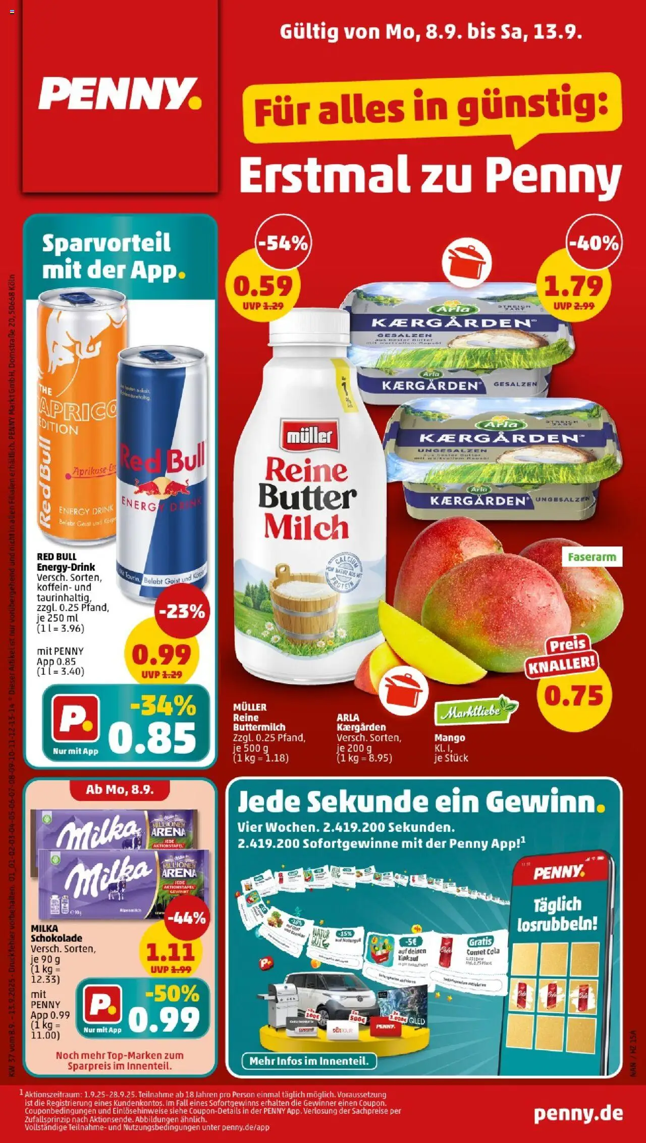 Penny Nordrhein - Westfalen – gültig ab 08.09.2025 | Seite: 1 | Produkte: Red bull, Cola, Schokolade, Milka