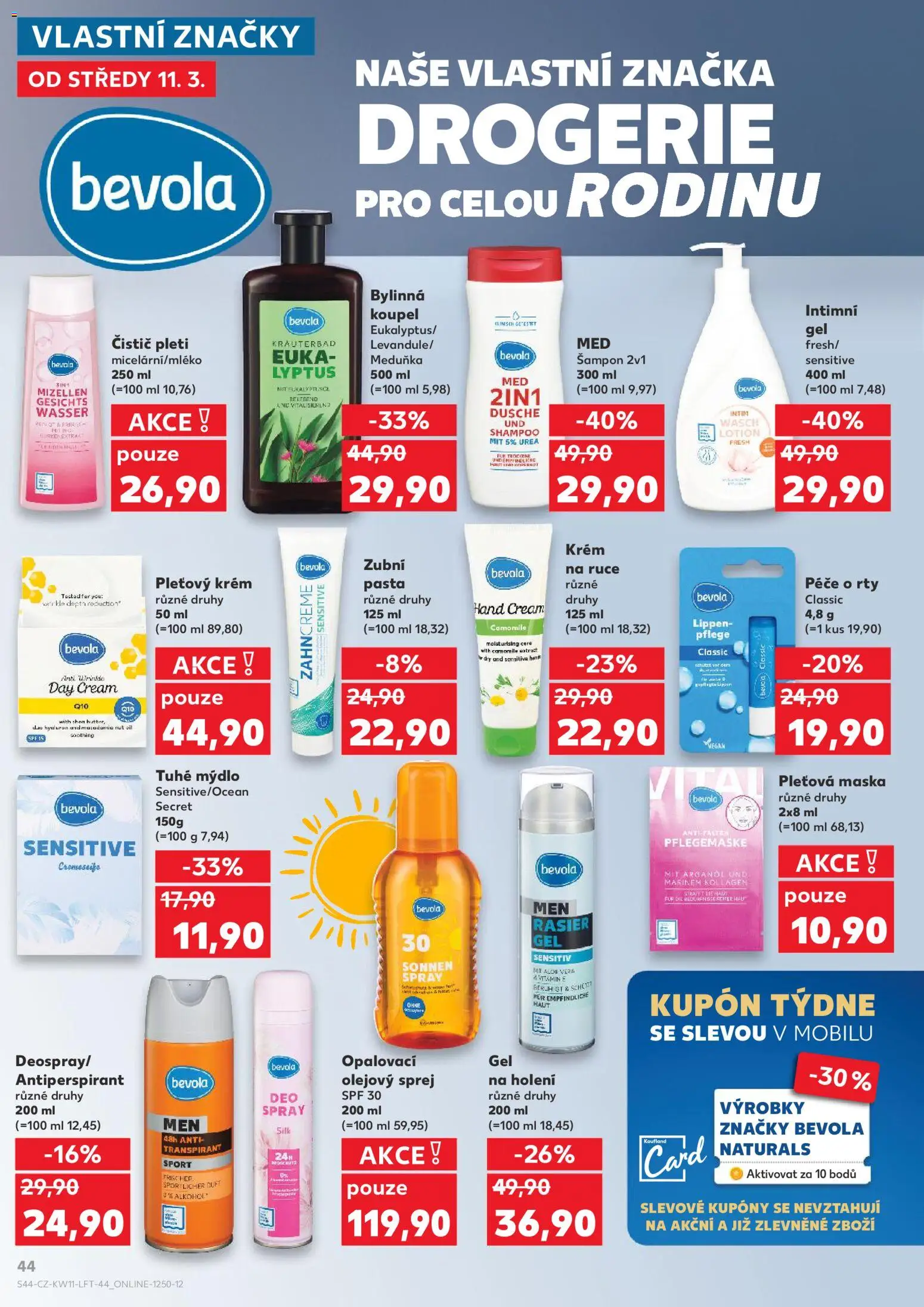 Kaufland leták od 11.03.2026 | Strana: 44 | Produkty: Deodorant, Antiperspirant, Bevola, Šampon