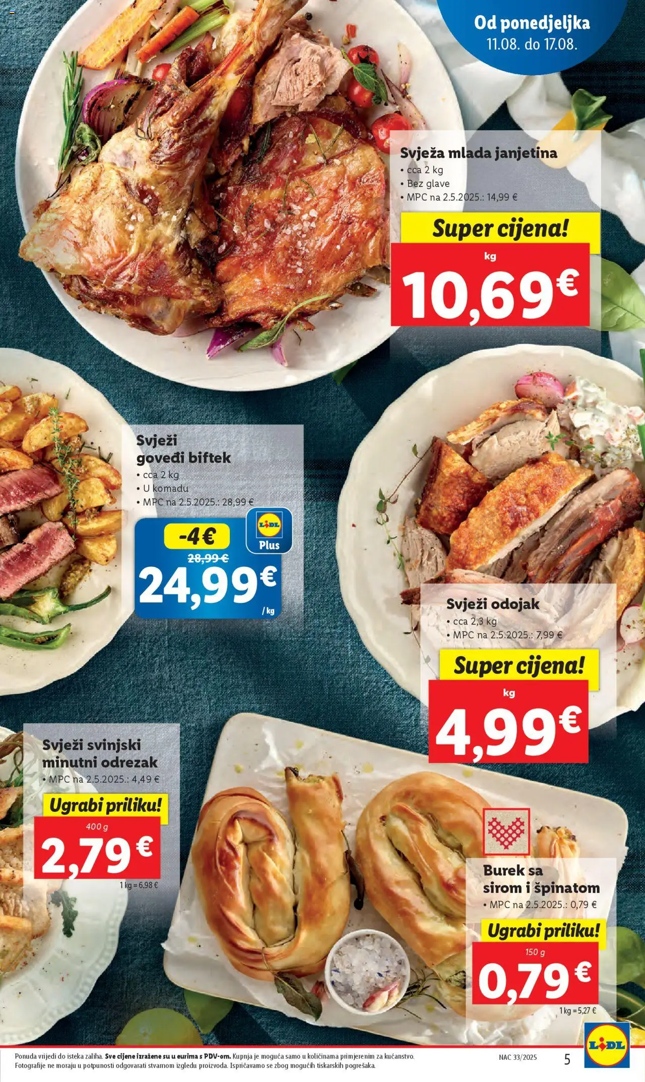 Lidl katalog | vrijedi od 11.08.2025 | Stranica: 5 | Proizvodi: Janjetina, Odojak, Burek