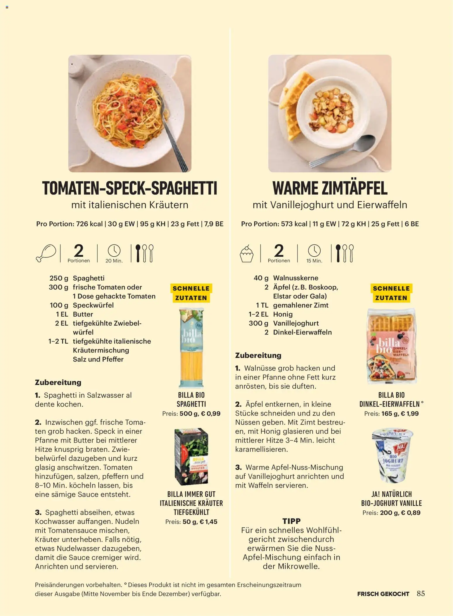 Billa  Frisch Gekocht gültig ab 01.12.2025 | Seite: 85 | Produkte: Salz, Rum, Hajdina liszt, Äpfel