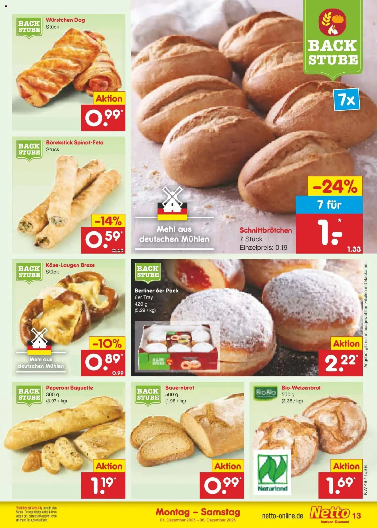 Netto Marken-Discount prospekt Calw-Stammheim	 – gültig ab 01.12.2025 | Seite: 13 | Produkte: Berliner, Mehl, Baguette
