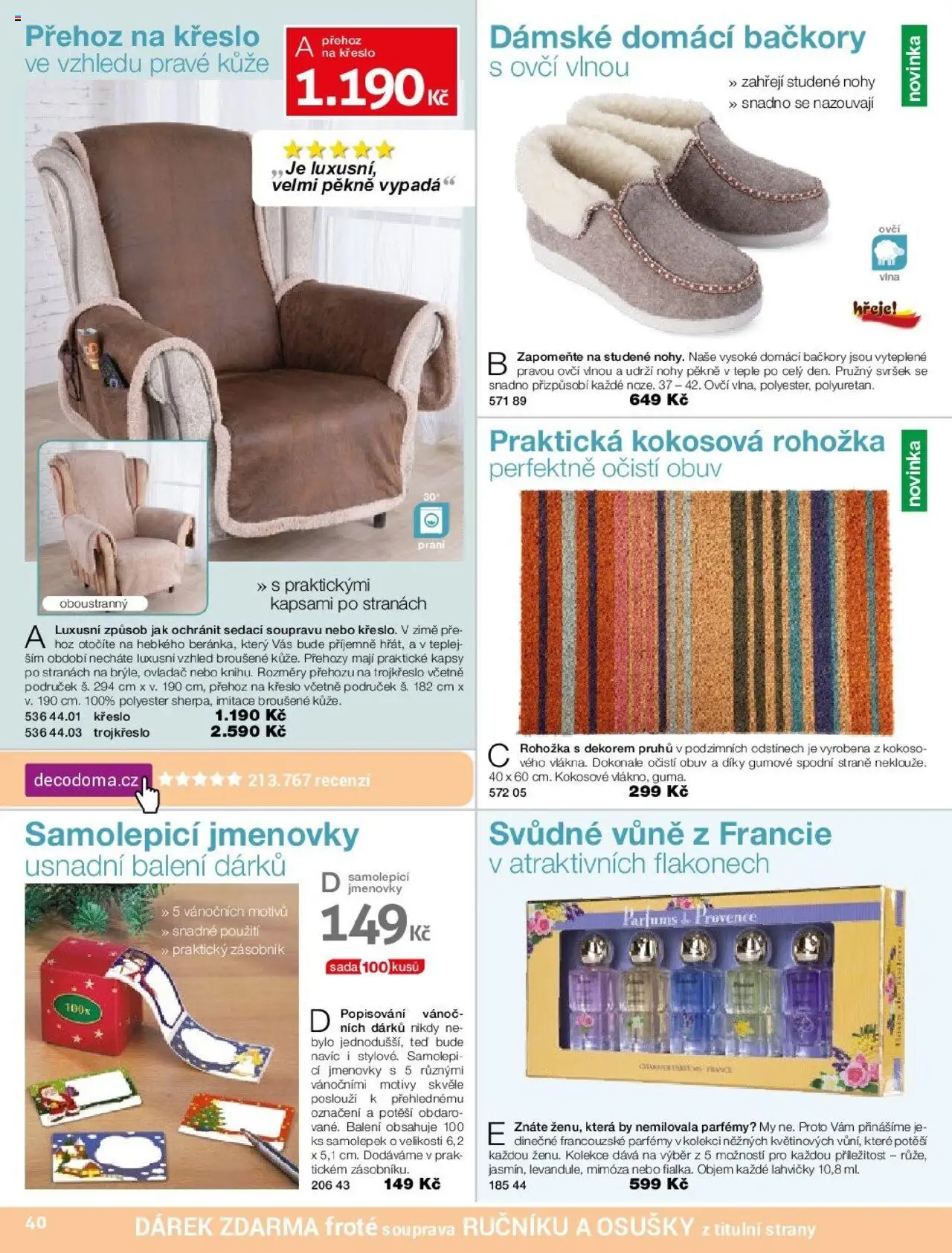 Decodoma katalog Vánoce 2025 od 09.10.2025 | Strana: 40 | Produkty: Zásobník, Bačkory, Křeslo, Rohožka