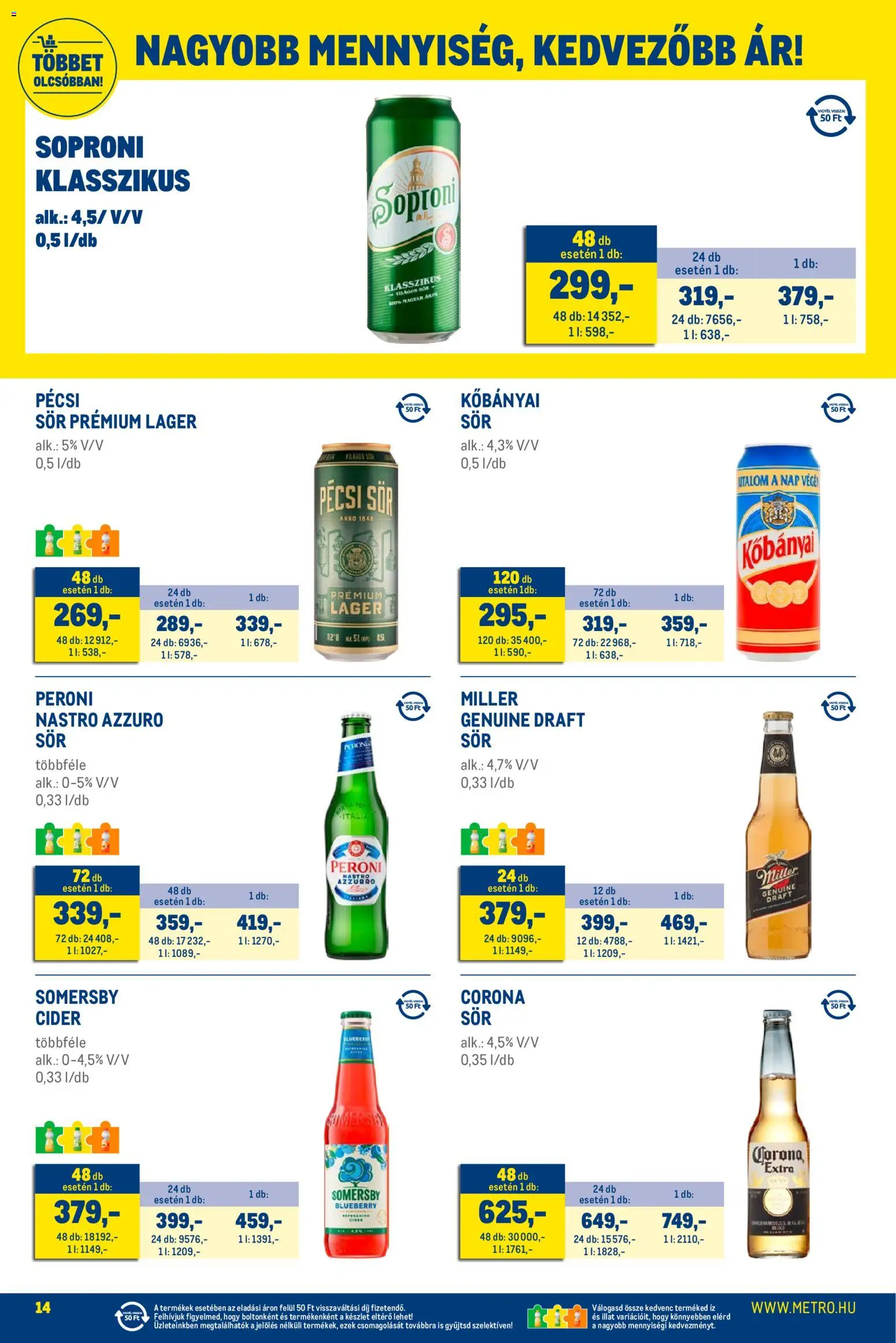 Metro akciós ujság - amely érvényes a következő dátumtól: 01.02.2026 | Oldal: 14 | Termékek: Kiseli krastavci, Cider, Sör, Só