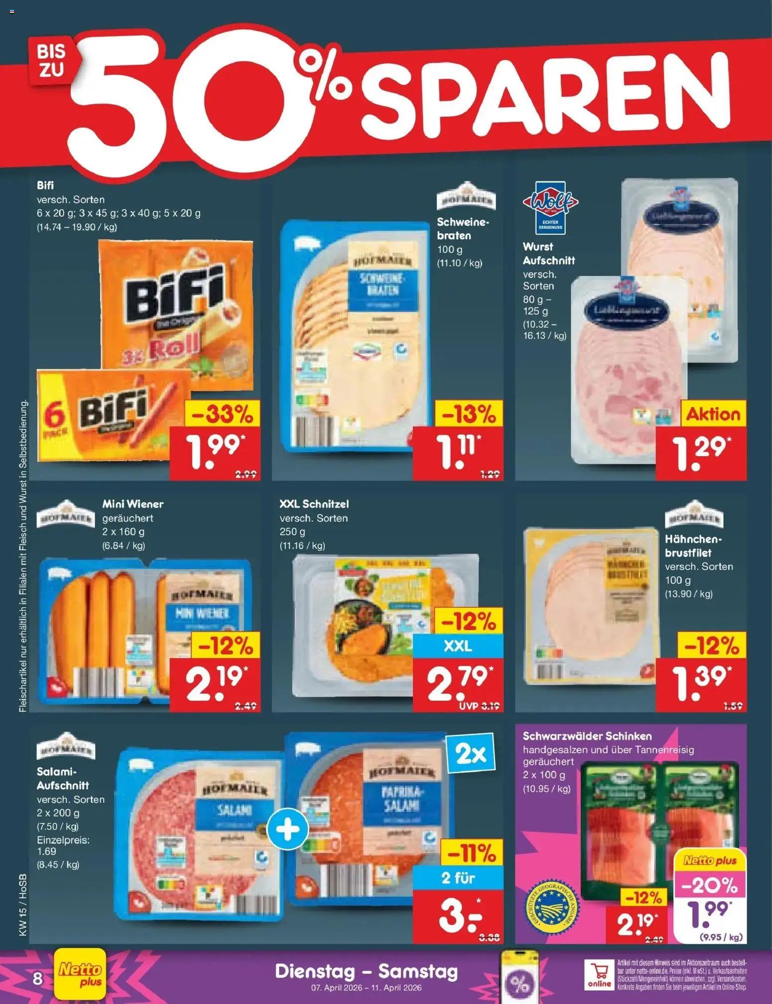 Netto Marken-Discount Prospekt Hannover	 – gültig ab 07.04.2026 | Seite: 10 | Produkte: Hahnchen, Bifi, Salami, Fleisch