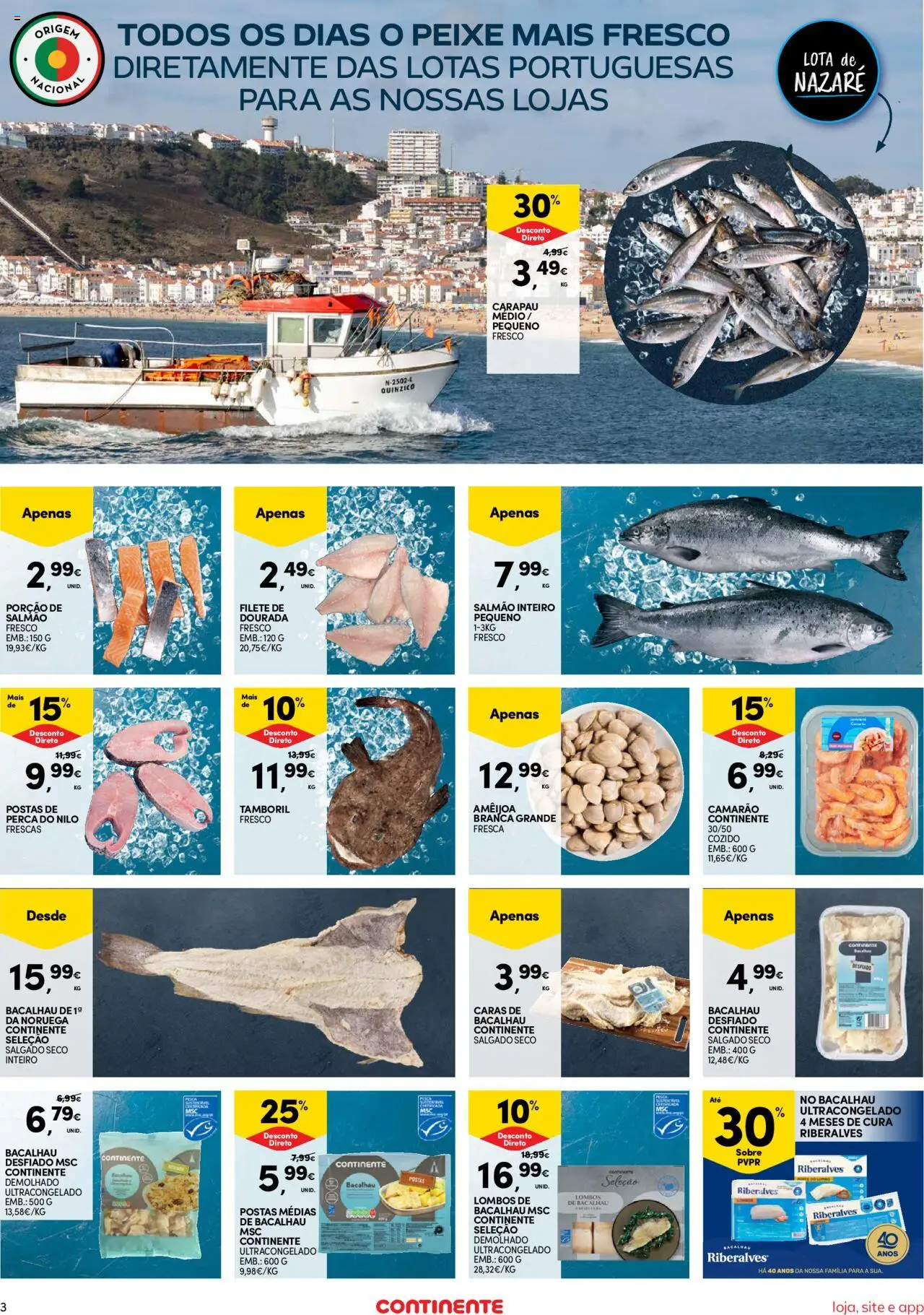 Continente Semanal Continente Bom Dia │ válido de 21.10.2025 | Página: 3 | Produtos: Dourada, Bacalhau, Camarão, Salmão