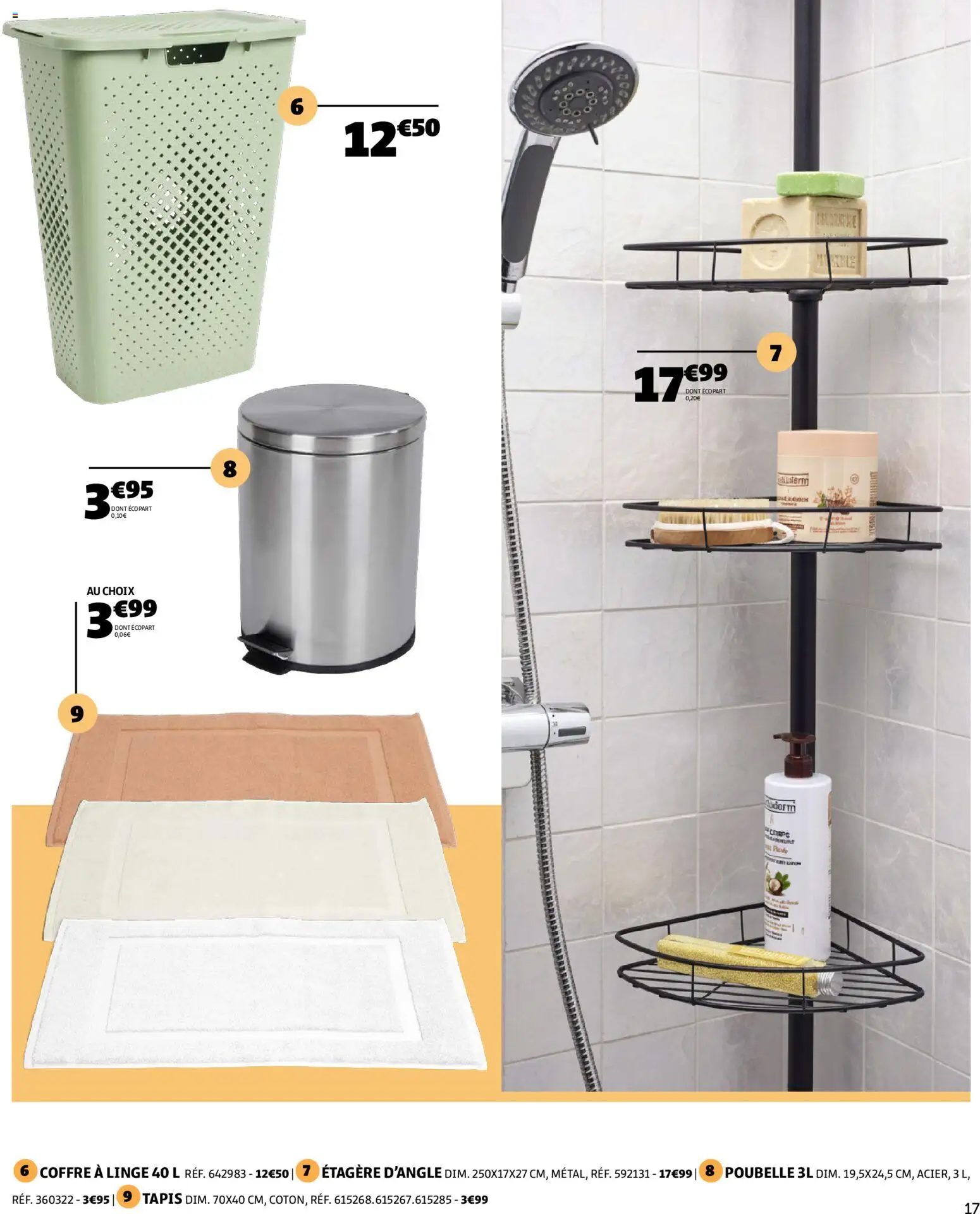 {H1} | Page: 17 | Produits: Poubelle, Étagère, Tapis