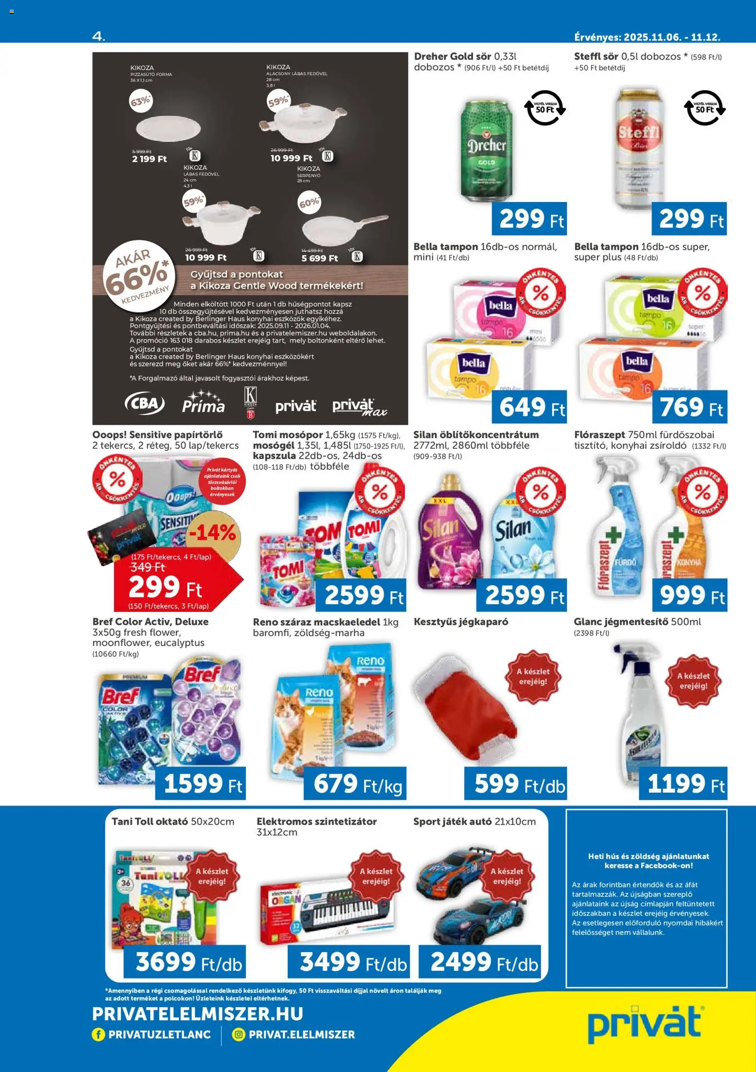 PRIVÁT akciós ujság - amely érvényes a következő dátumtól: 06.11.2025 | Oldal: 4 | Termékek: Hús, Játék, Serpenyő, Mosópor