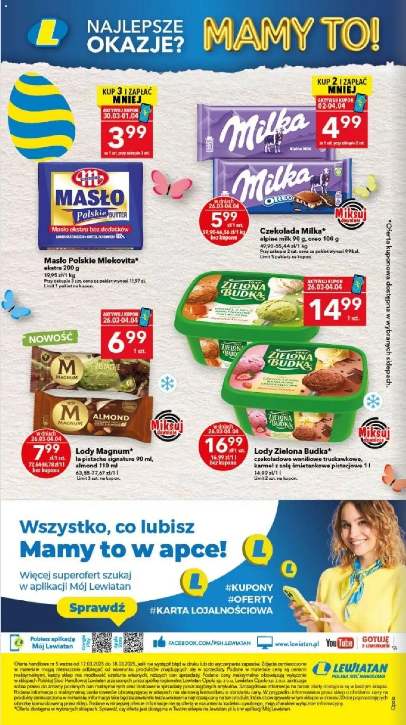 Lewiatan gazetka - Legnica od 26.03.2026 | Strona: 16 | Produkty: Masło Polskie, Masło, Czekolada, Lody