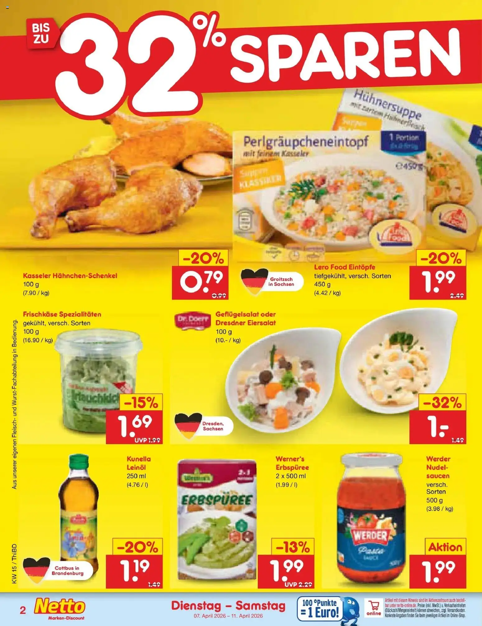Netto Marken-Discount Prospekt Thiendorf	 – gültig ab 07.04.2026 | Seite: 28 | Produkte: Hahnchenschenkel, Leinöl, Fleisch, Frischkase