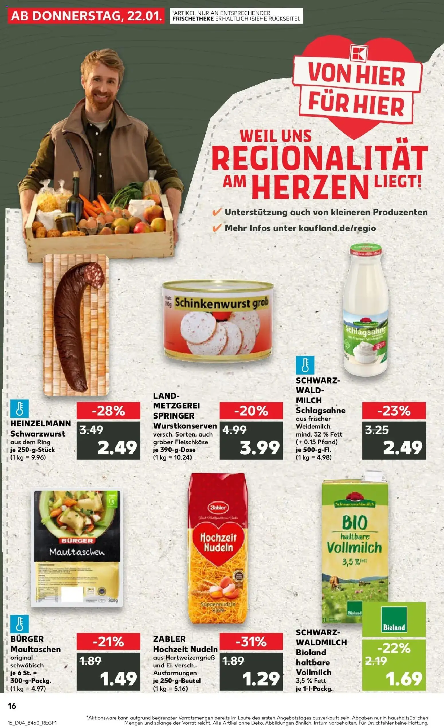 Kaufland prospekt Geislingen An Der Steige	 – gültig ab 22.01.2026 | Seite: 1 | Produkte: Schlagsahne, Burger, Nudeln, Maultaschen
