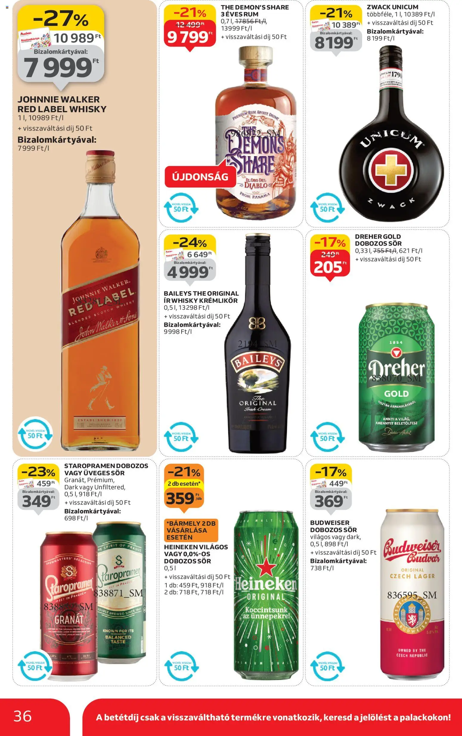 Auchan akciós ujság - amely érvényes a következő dátumtól: 20.11.2025 | Oldal: 36 | Termékek: Heineken, Budweiser, Sör, Whisky