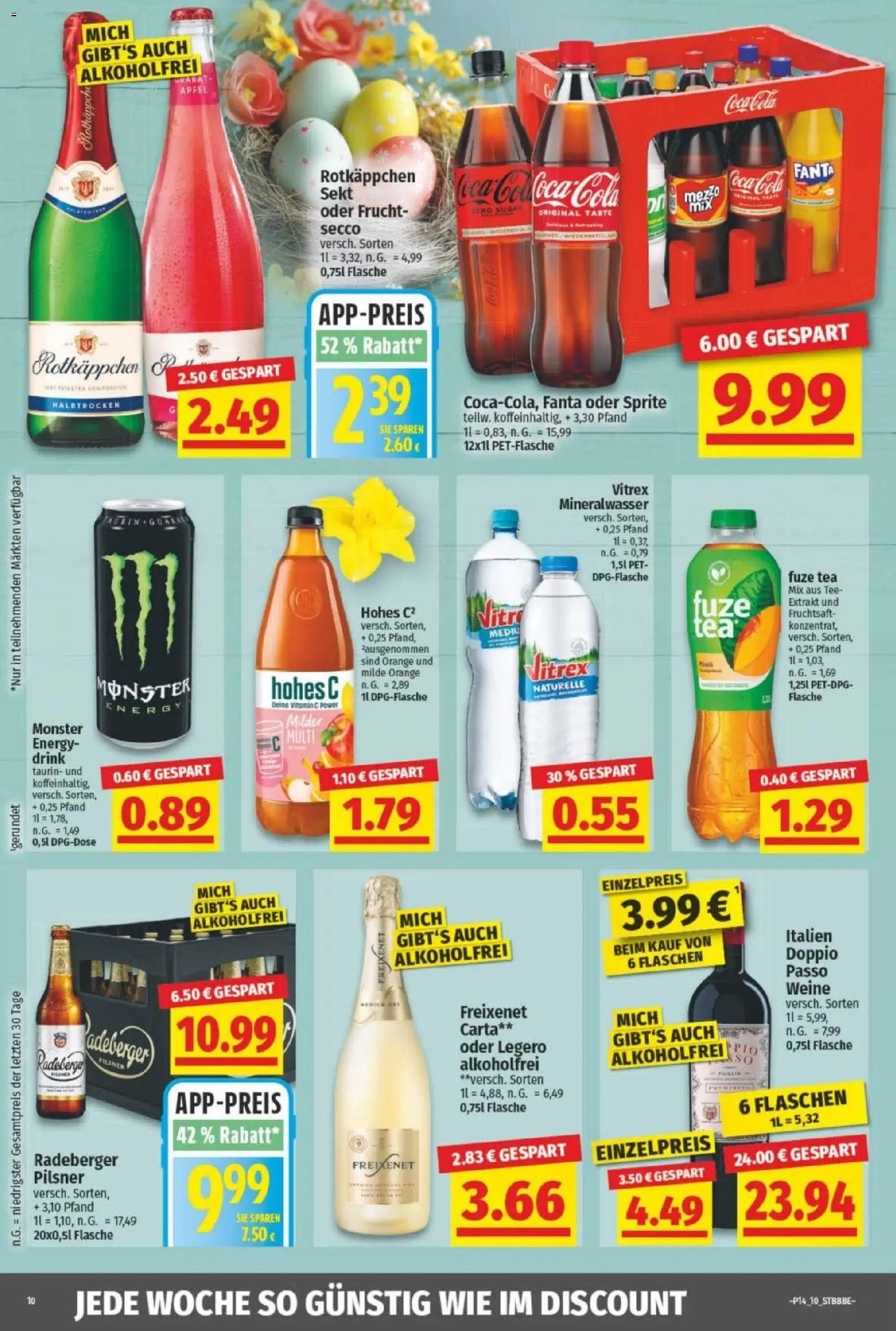 NP Discount Prospekt – gültig ab 30.03.2026 | Seite: 10 | Produkte: Rotkappchen sekt, Cola, Doppio Passo, Radeberger pilsner